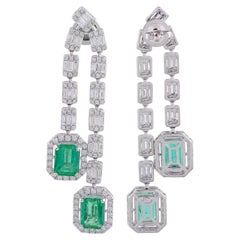 8,40 TCW Smaragd-Edelstein HI/SI Diamant-Ohrringe aus 18 Karat Weißgold