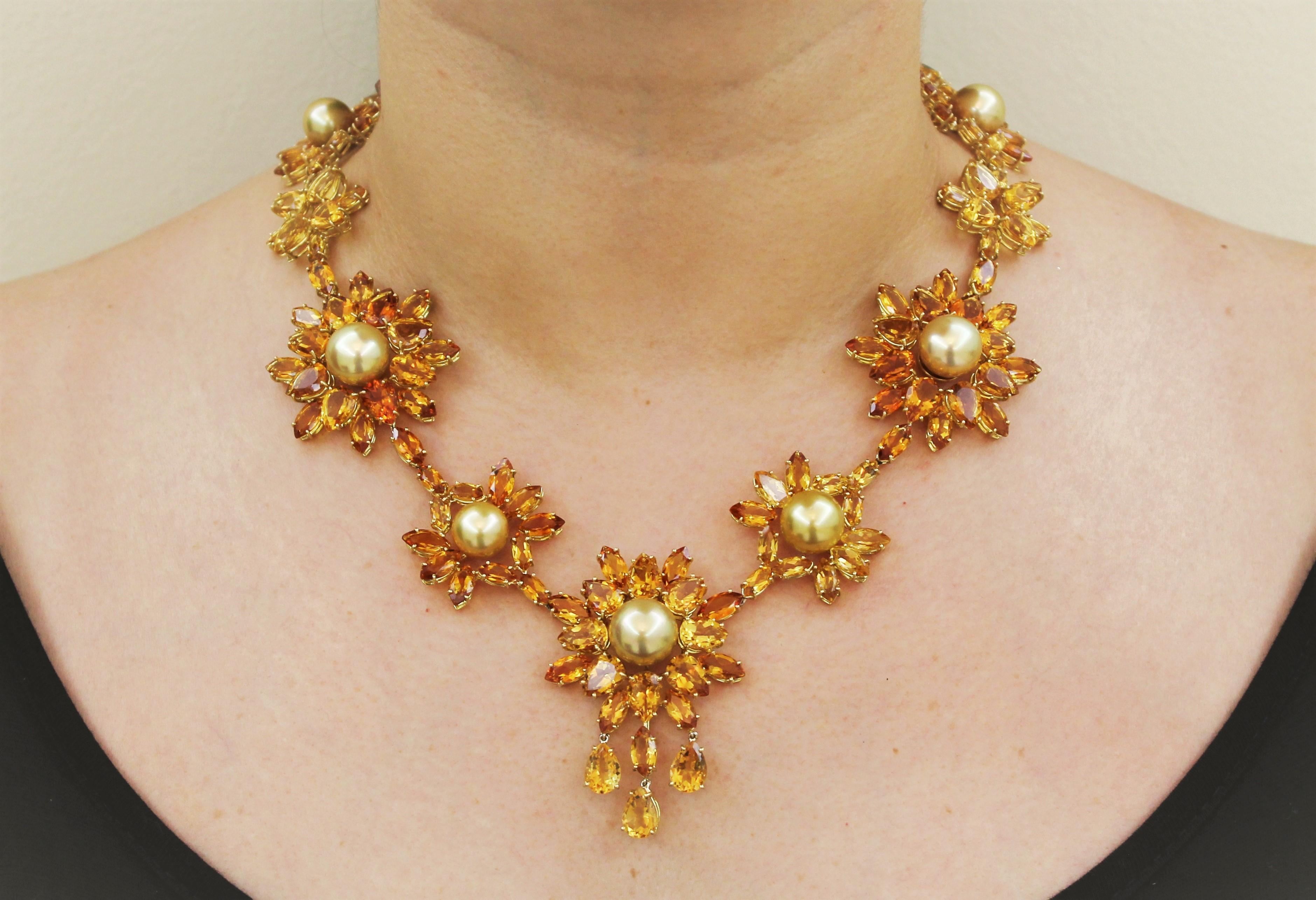 Contemporary 84.00 Carat Natural Color Golden Pearl and Deep Yellow Citrine Beaded Necklace For Sale