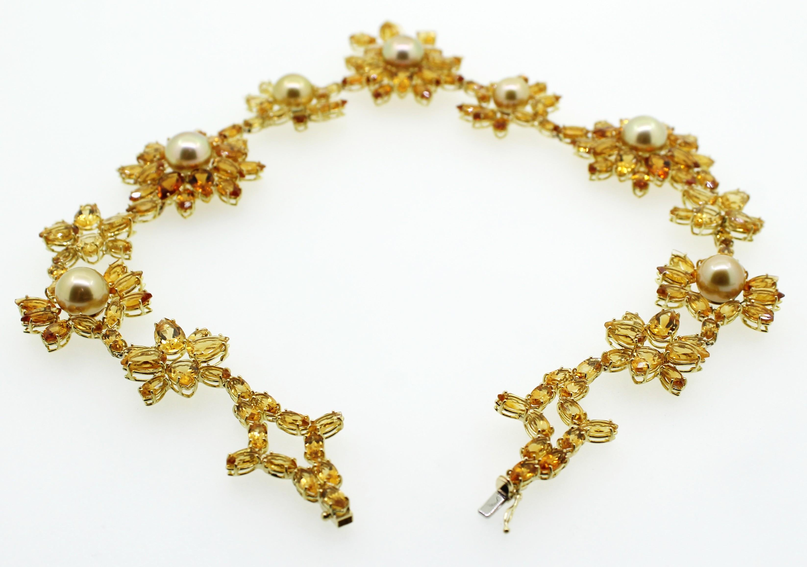 Women's 84.00 Carat Natural Color Golden Pearl and Deep Yellow Citrine Beaded Necklace For Sale