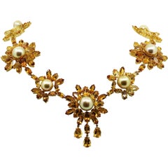 84.00 Carat Natural Color Golden Pearl and Deep Yellow Citrine Beaded Necklace