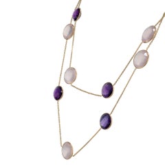 84.00 Carat Round Amethyst Rose Quartz Yellow Gold Necklace