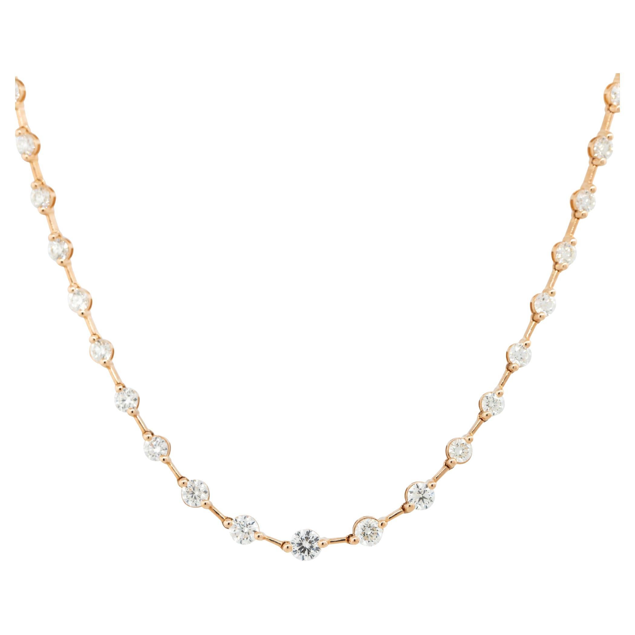 8.41 Carat Round Brilliant Diamond Station Necklace 18 Karat in Stock For Sale