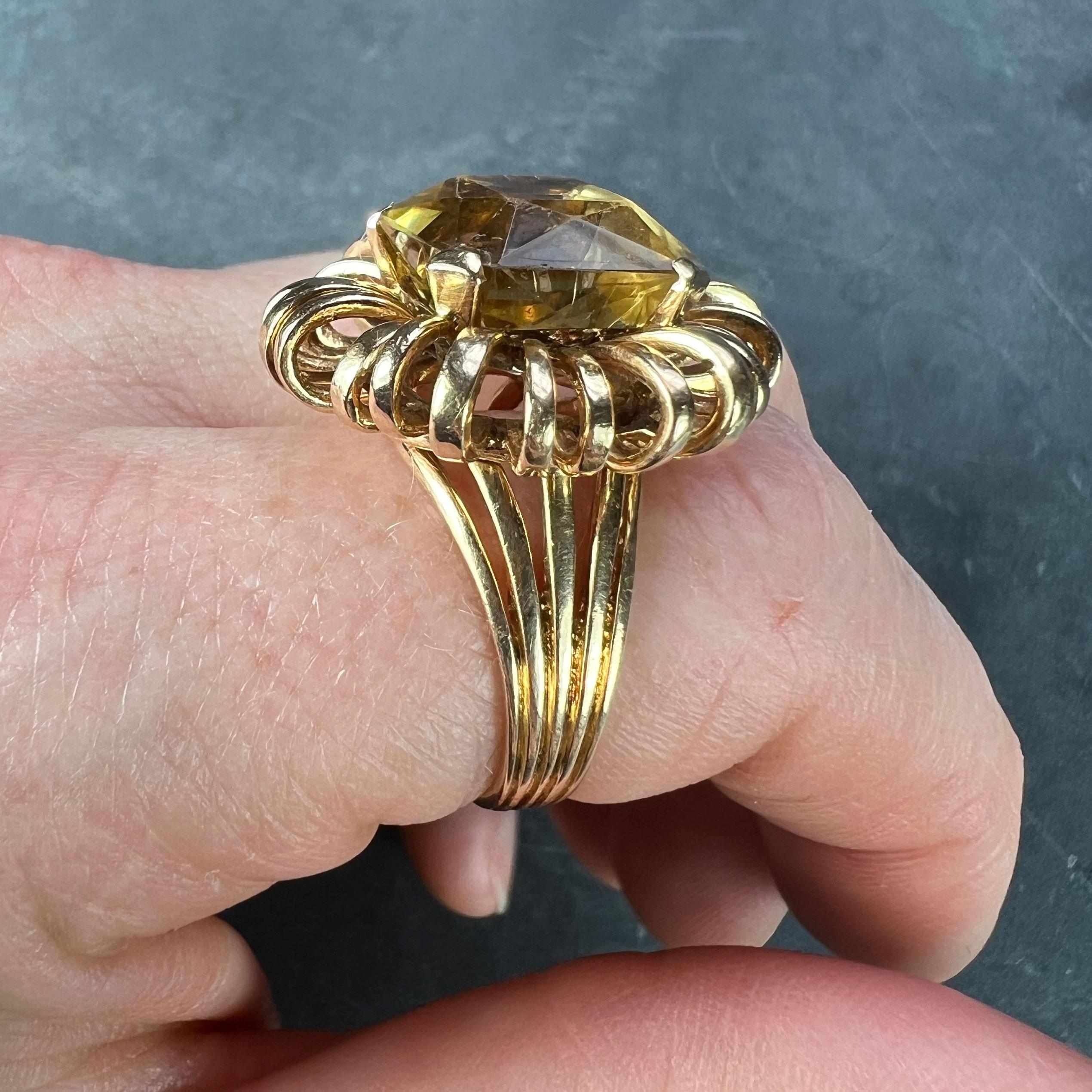Bague cocktail rétro Spring en or jaune 18 carats avec citrine de 8,42 carats en vente 9