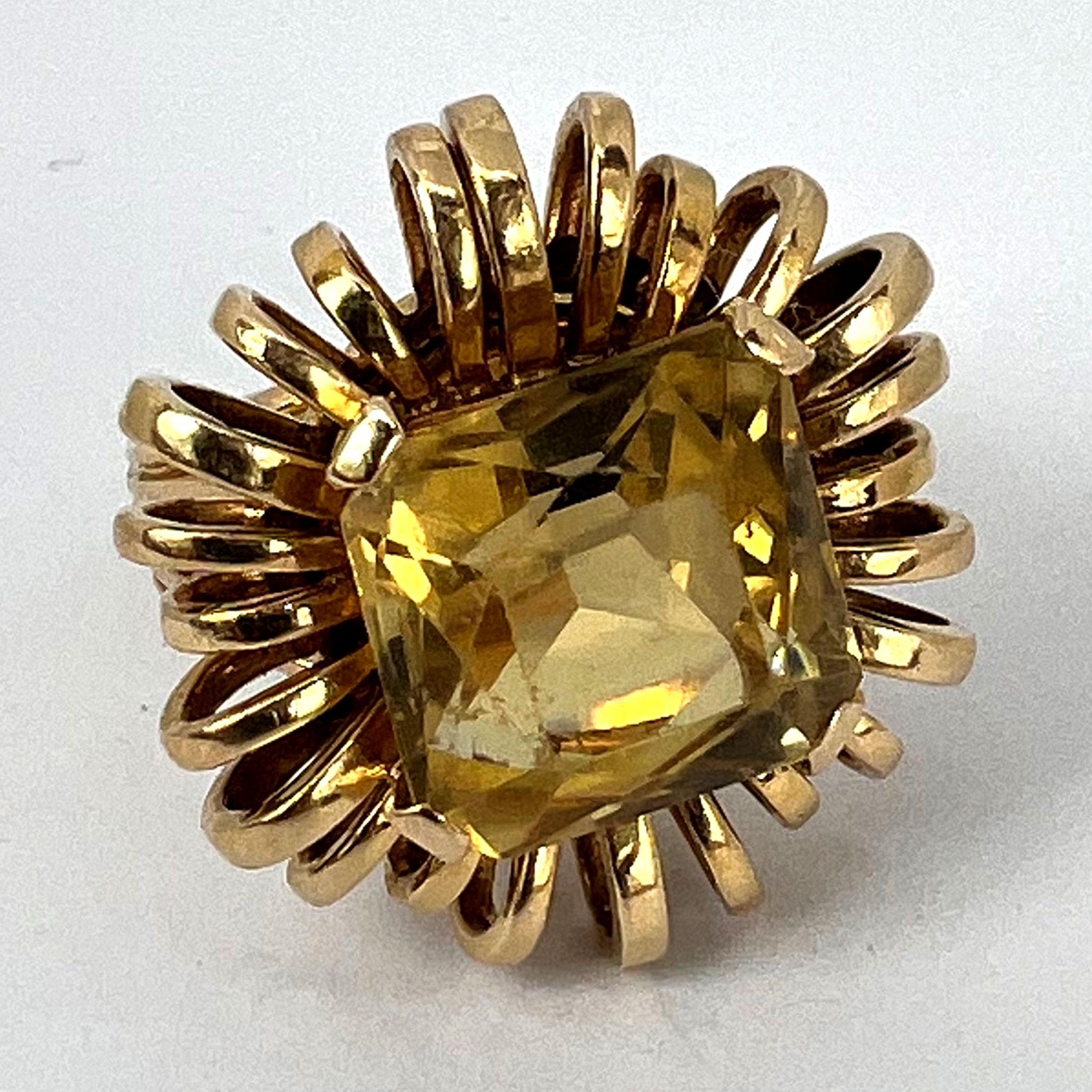 Bague cocktail rétro Spring en or jaune 18 carats avec citrine de 8,42 carats en vente 15