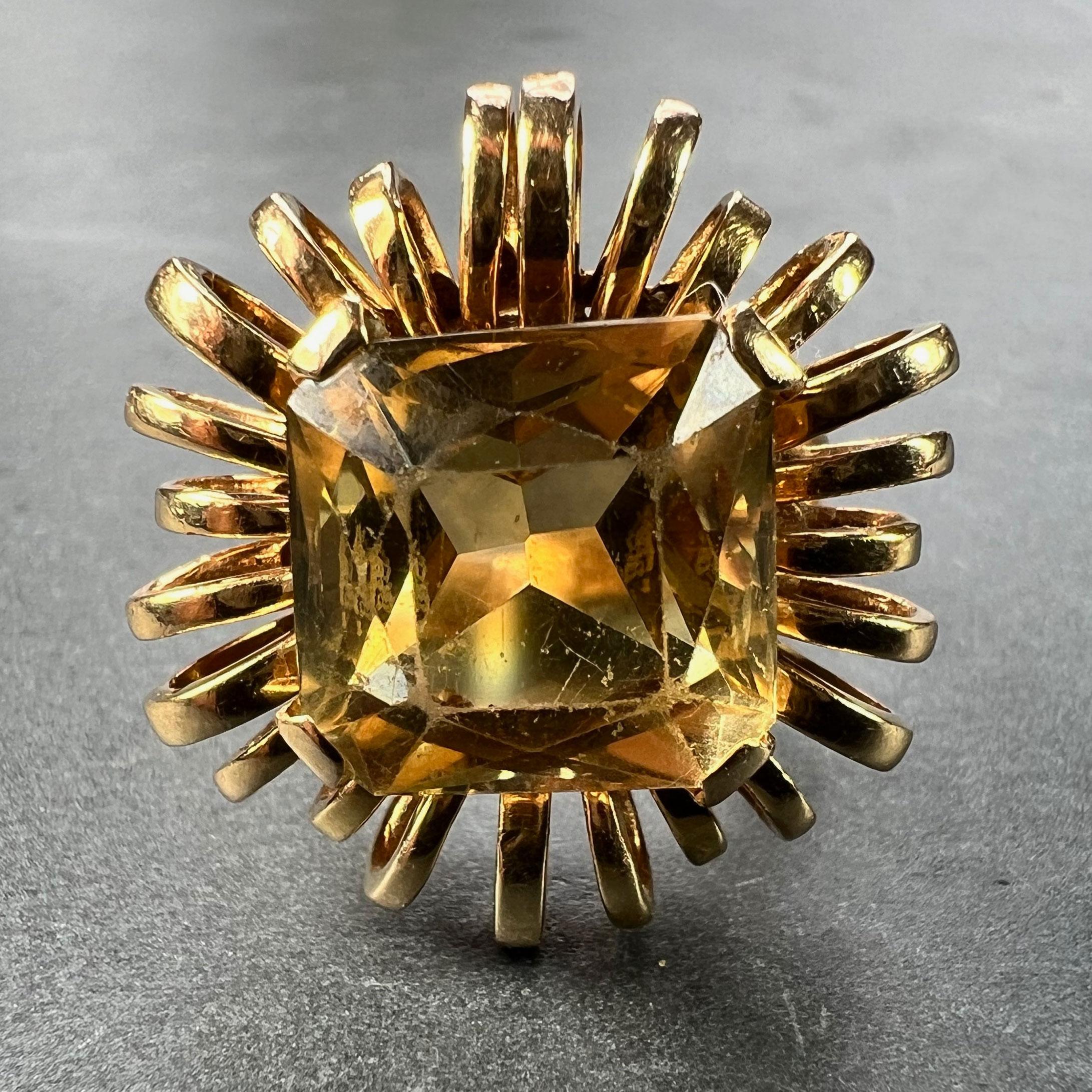 Taille carrée Bague cocktail rétro Spring en or jaune 18 carats avec citrine de 8,42 carats en vente