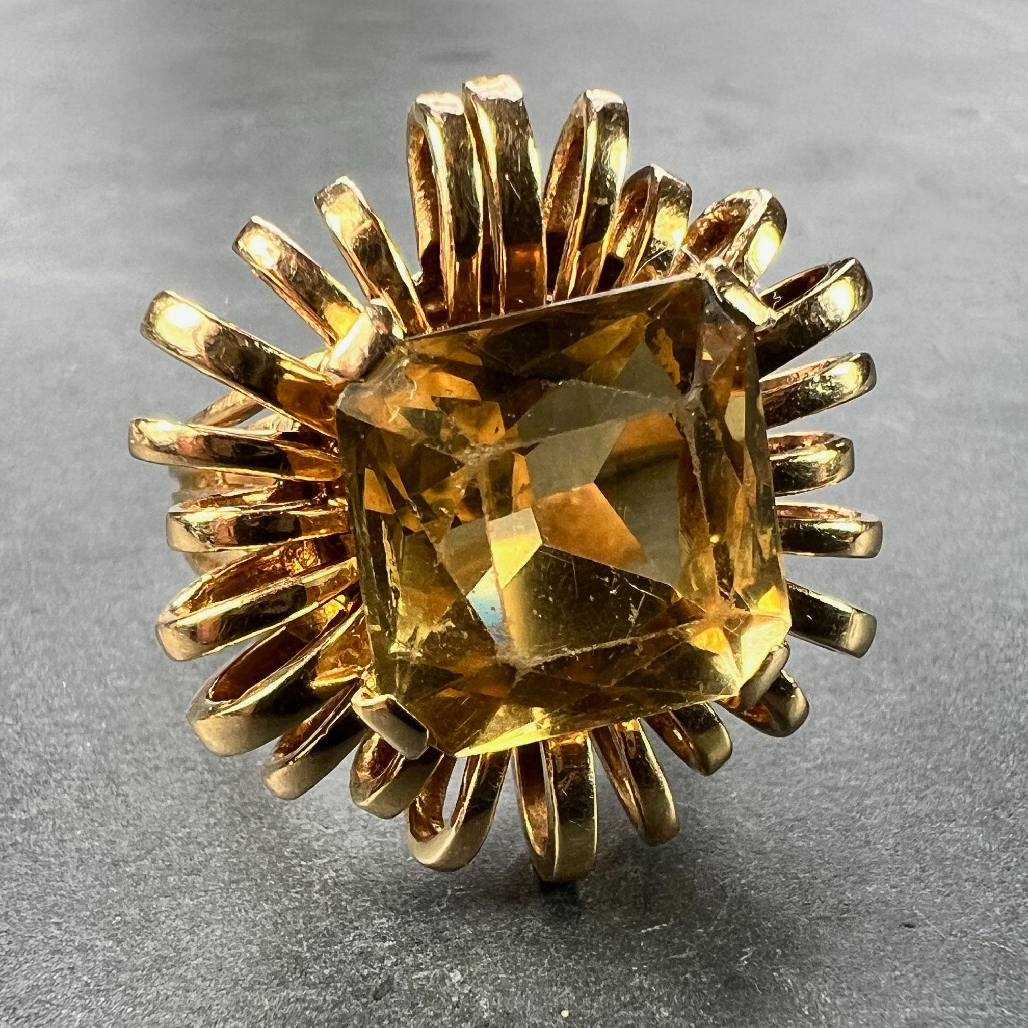 Bague cocktail rétro Spring en or jaune 18 carats avec citrine de 8,42 carats Bon état - En vente à London, GB