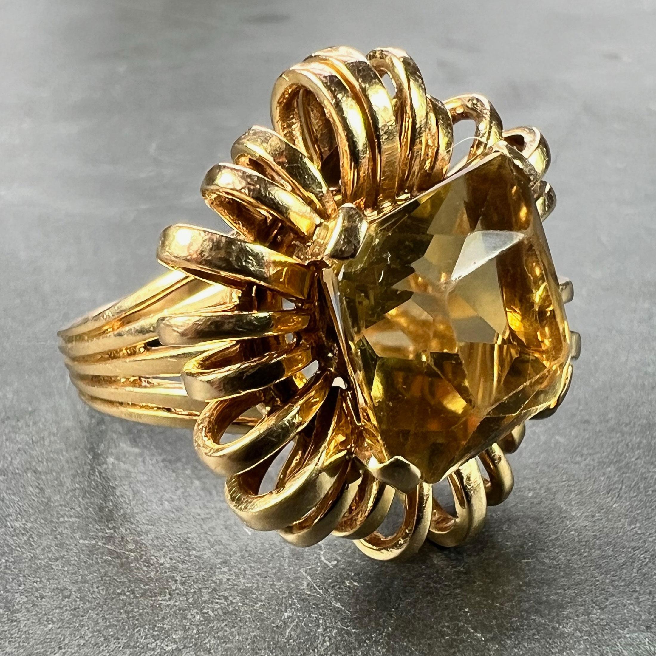 Bague cocktail rétro Spring en or jaune 18 carats avec citrine de 8,42 carats Pour femmes en vente