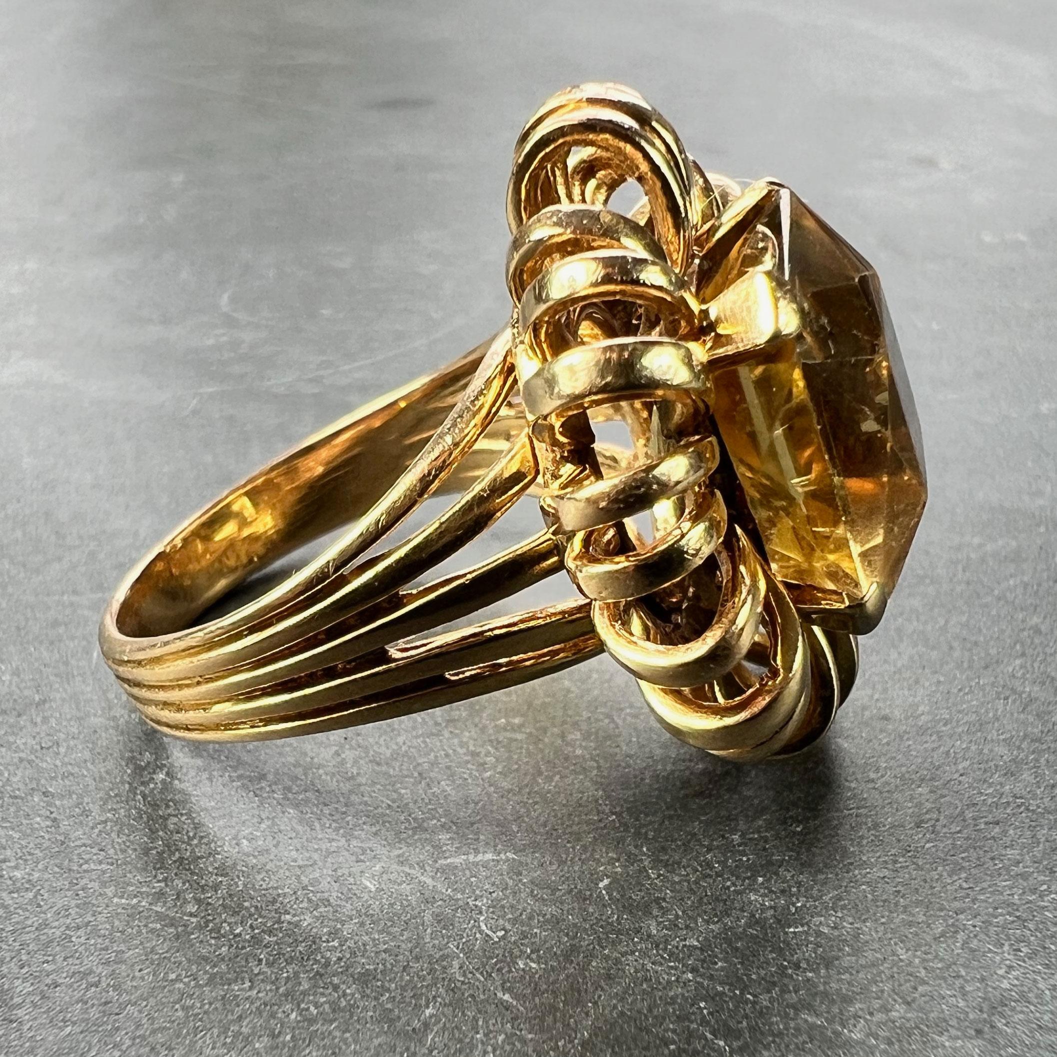 Bague cocktail rétro Spring en or jaune 18 carats avec citrine de 8,42 carats en vente 1