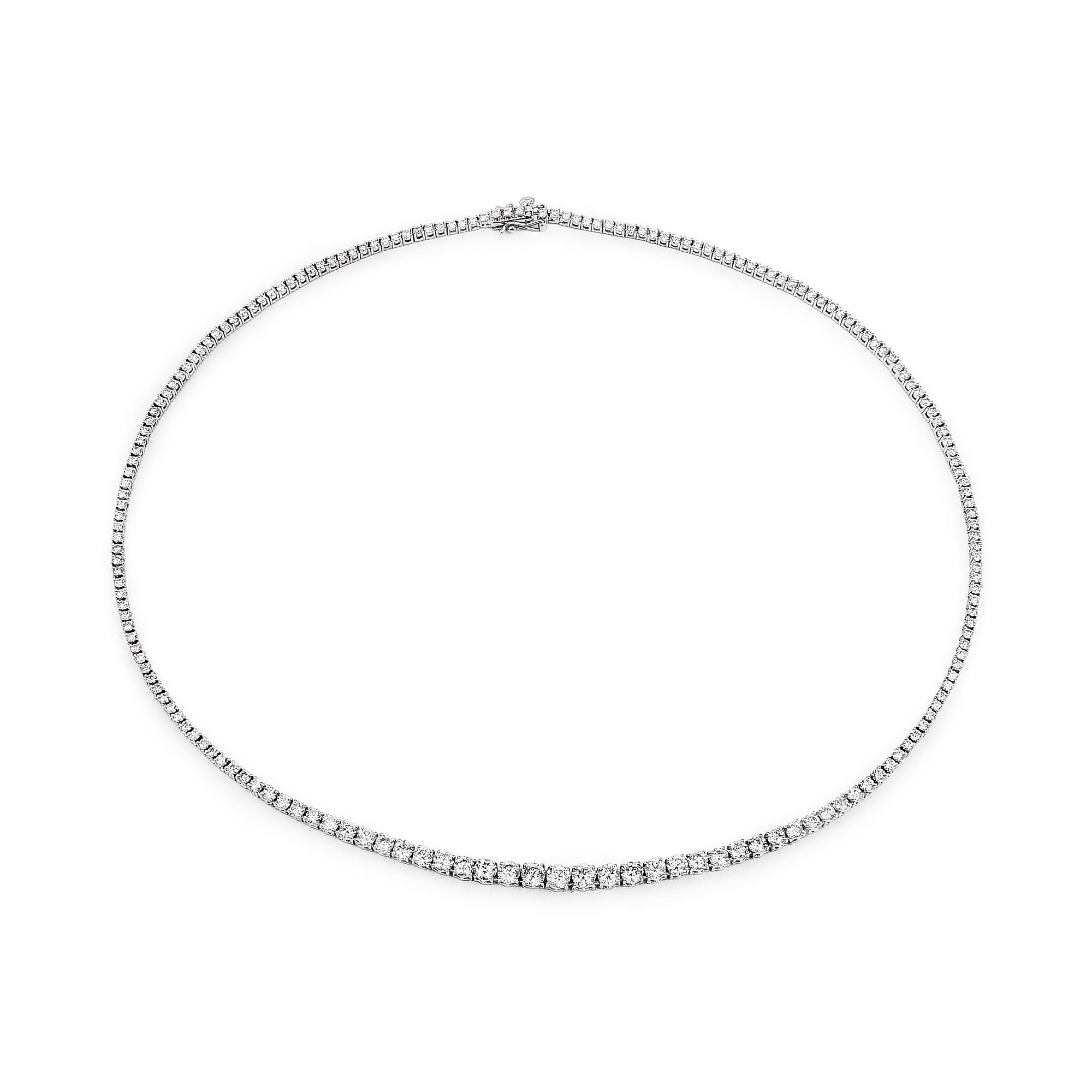 Flaunt yourself with these white diamond gold necklace. The natural diamonds have a combined weight of 8.42 carats and are set in 14K white gold. The white hue of these necklace adds a pop of color to any look! The understated design and vibrant