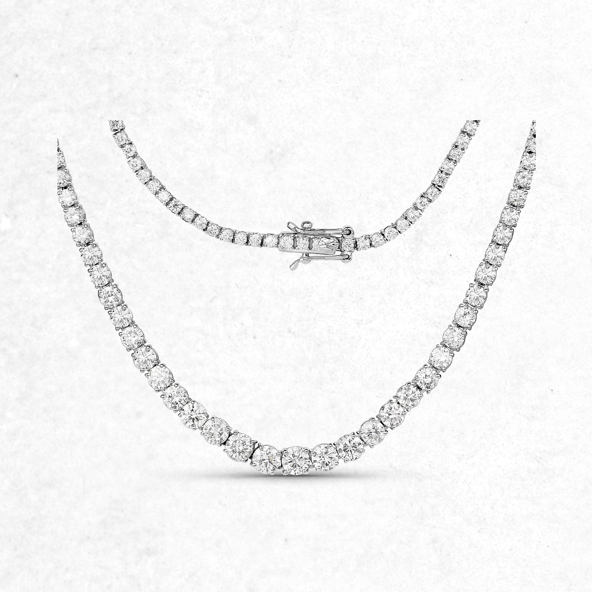 Round Cut 8.42 Carat Genuine White Diamond 14 Karat White Gold Necklace