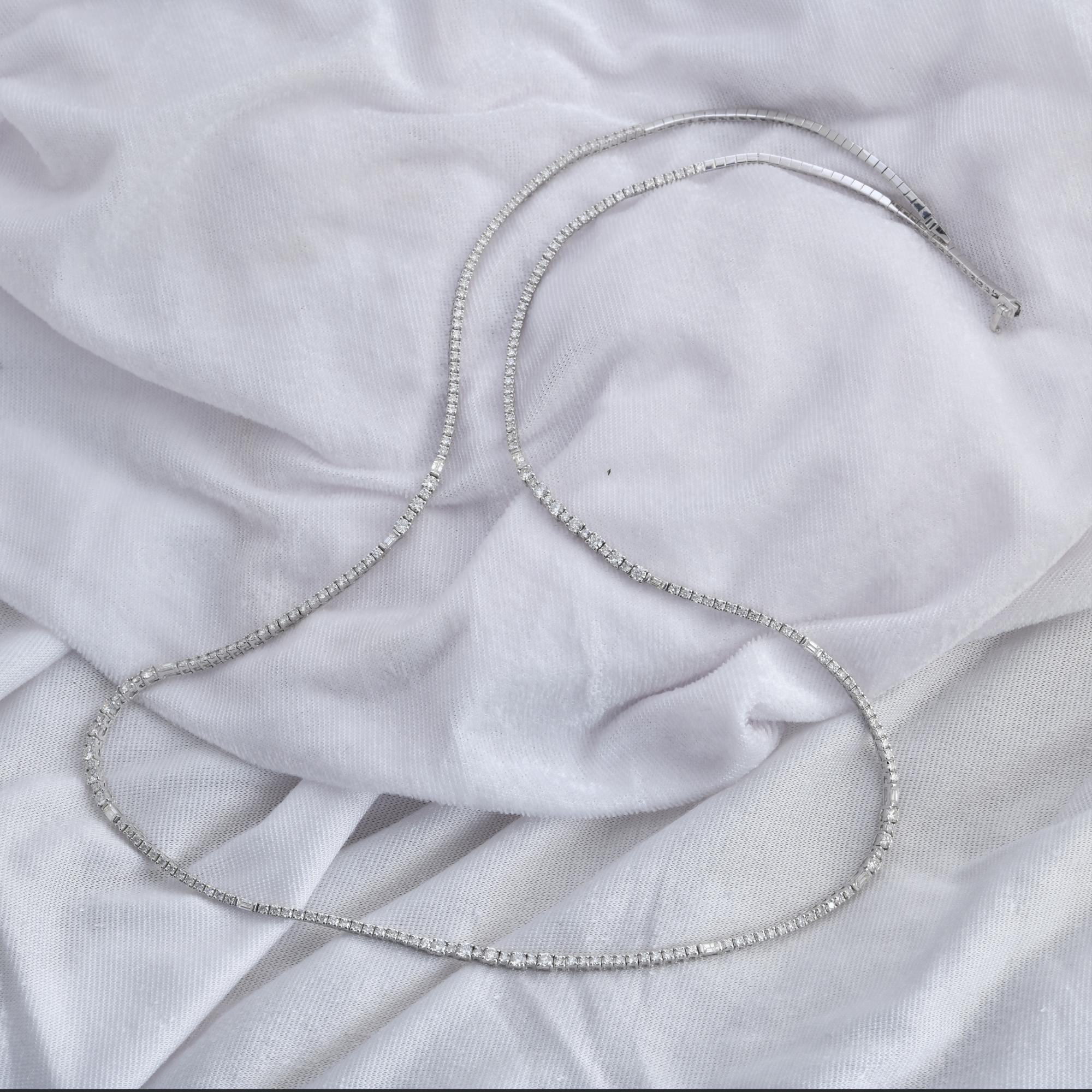 Modern 8.42 Carat SI Clarity HI Color Diamond Tennis Chain Necklace 14 Karat White Gold For Sale