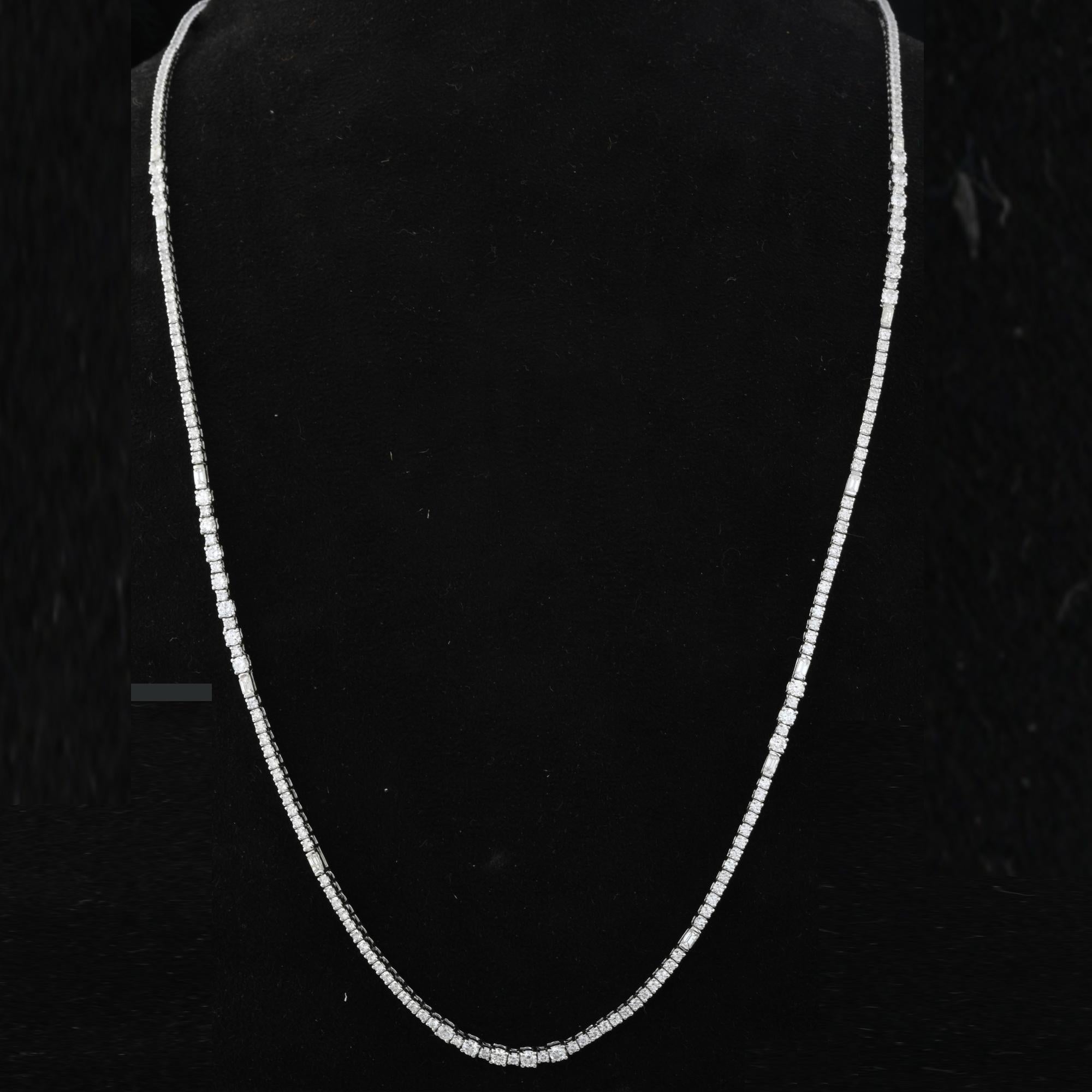 Women's 8.42 Carat SI Clarity HI Color Diamond Tennis Chain Necklace 14 Karat White Gold For Sale