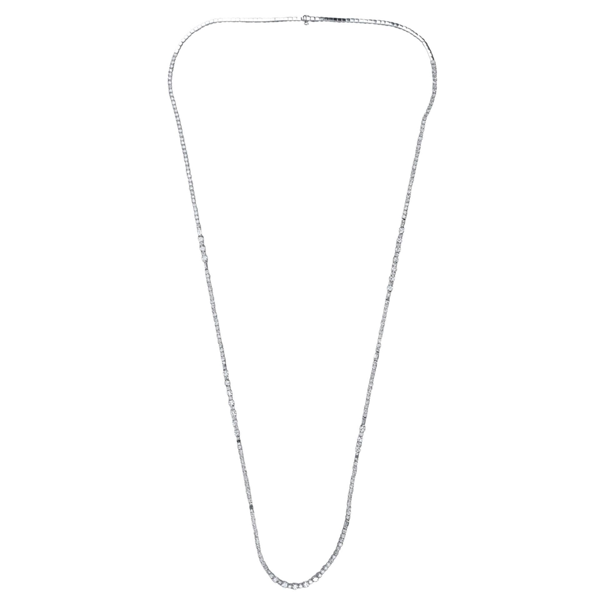 8.42 Carat SI Clarity HI Color Diamond Tennis Chain Necklace 18 Karat White Gold For Sale