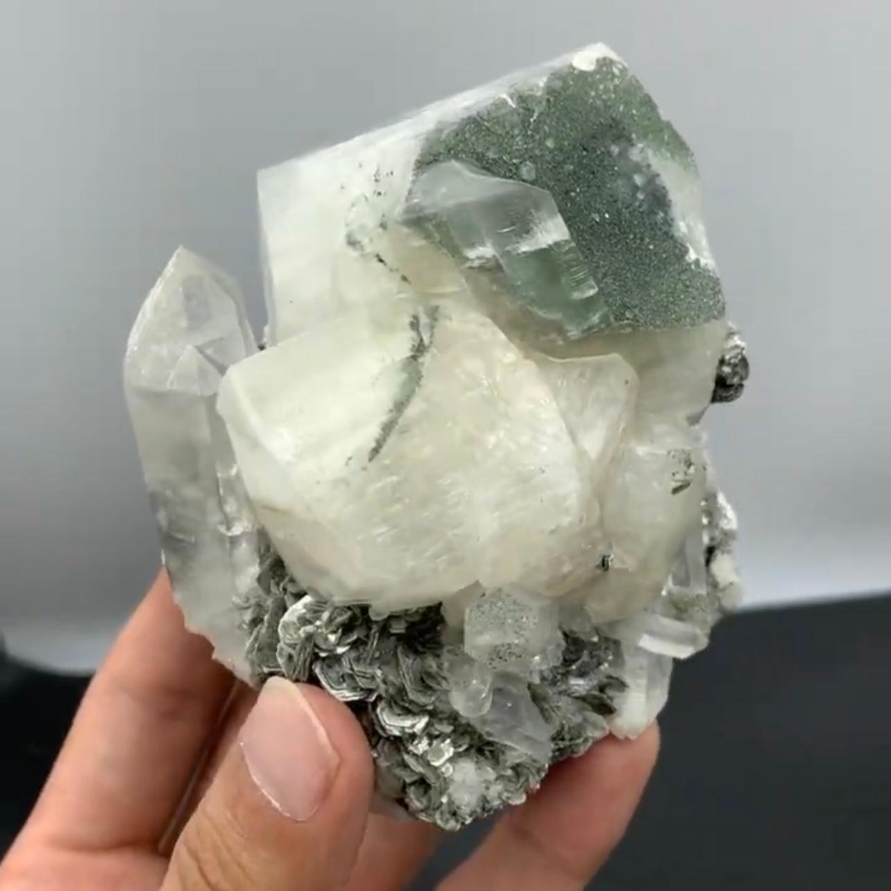 Contemporary 842 Grams Isometric Focal Crystal Of Calcite With Quartz On Mica From Pakistan For Sale