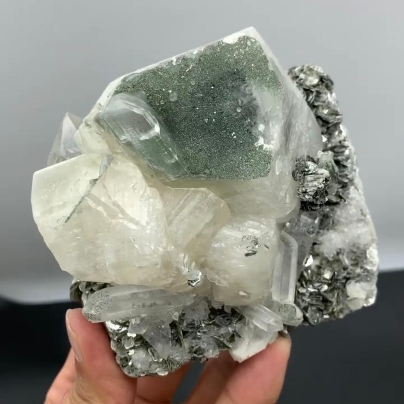 842 Grams Isometric Focal Crystal Of Calcite With Quartz On Mica From Pakistan For Sale 1