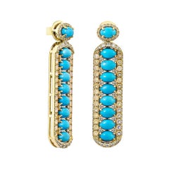 Sunita Nahata 8.42 Carat Turquoise Drop Earring in 18KYG with Opal & Diamond.
