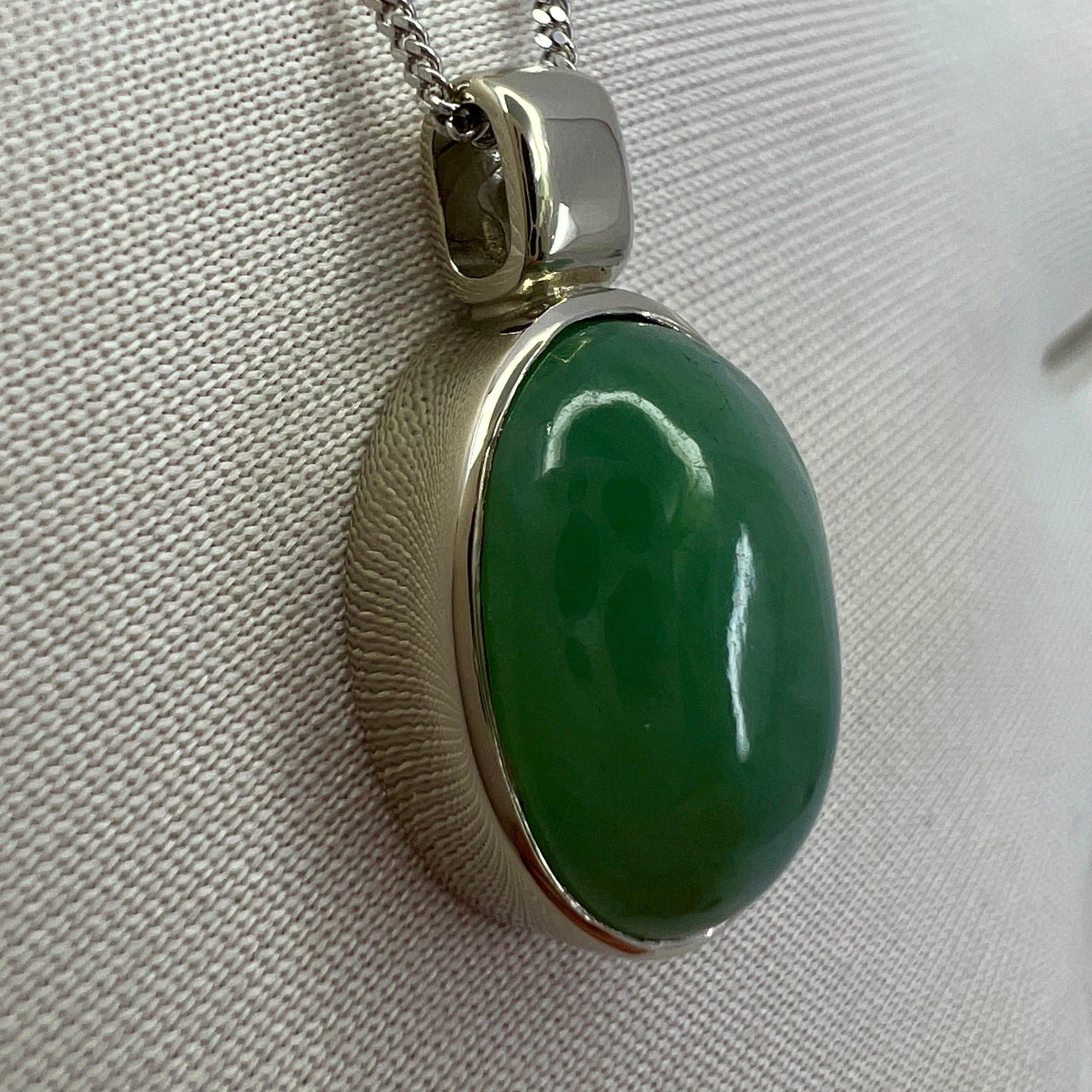 Cabochon 8.42ct GIA Certified Untreated Green Jadeite Jade A Grade 18k White Gold Pendant For Sale