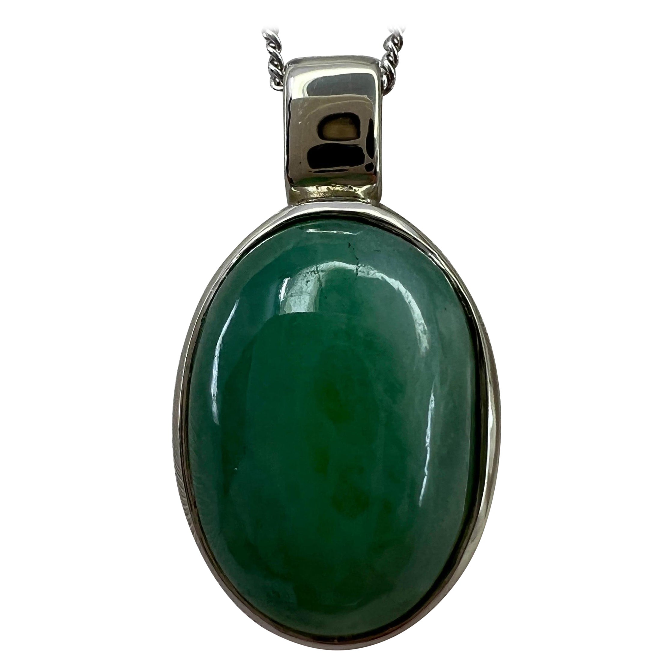 8.42ct GIA Certified Untreated Green Jadeite Jade A Grade 18k White Gold Pendant For Sale