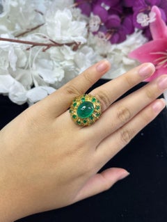 8.43 Carat Emerald Ring with Diamond made in 18K Yellow Gold