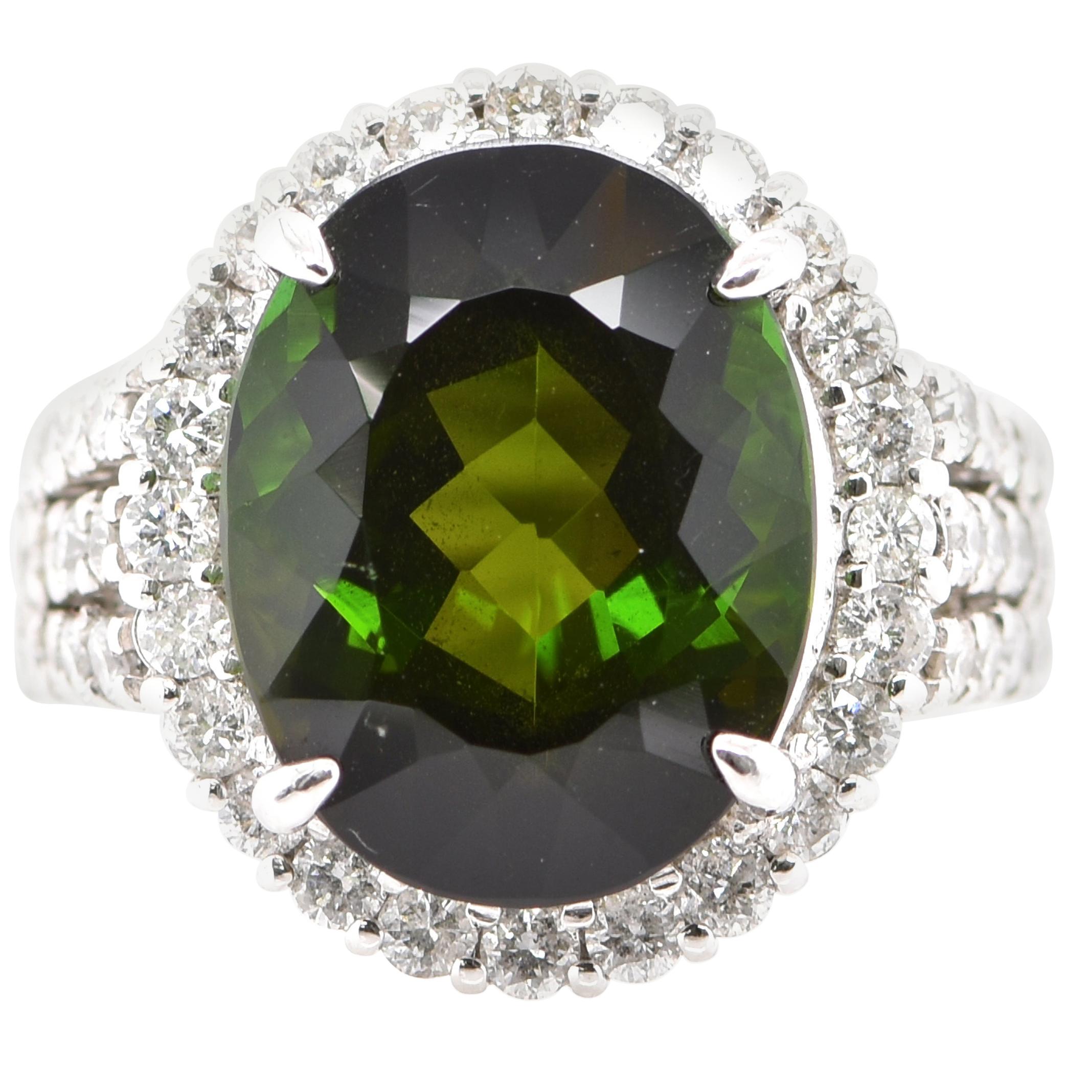 8.43 Carat Green Tourmaline and Diamond Cocktail Ring Set in Platinum