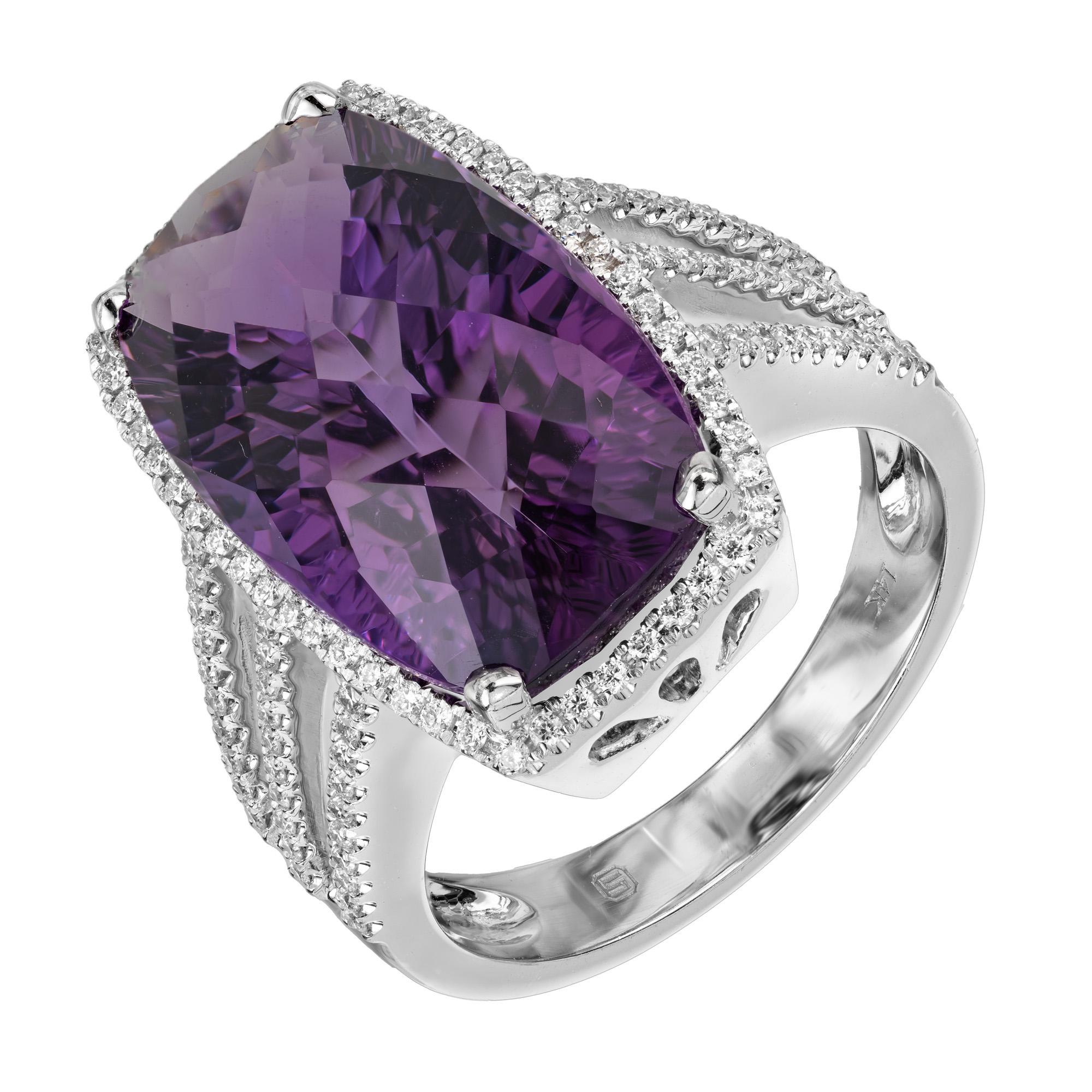 Women's 8.43 Carat Purple Cushion Amethyst Diamond Gold Halo Cocktail Ring For Sale