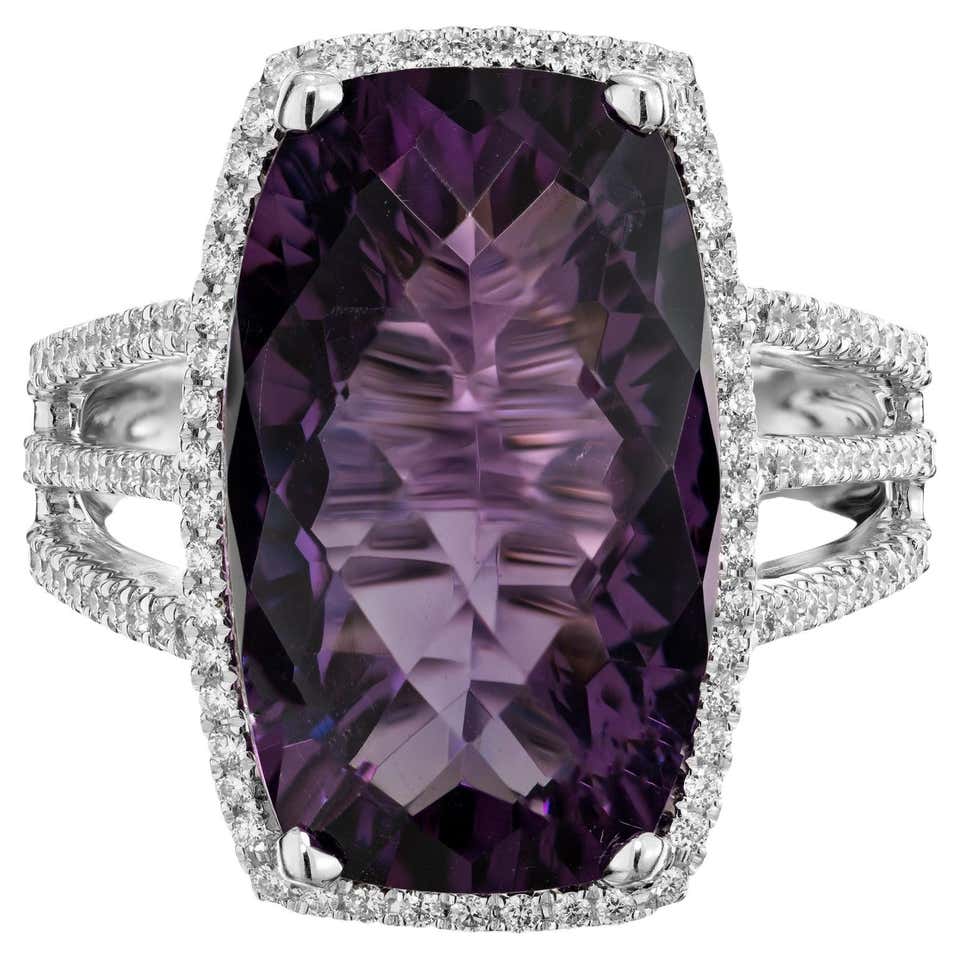 Large Dinner Rings Large Natural Amethyst Cocktail Ring Diamond Halo 5 Carats For Sale at ...