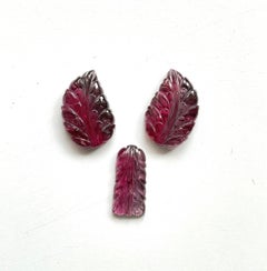 84.37 Carats Rubellite Tourmaline Carved Leaf 3 Pieces Fine jewelry Natural Gem