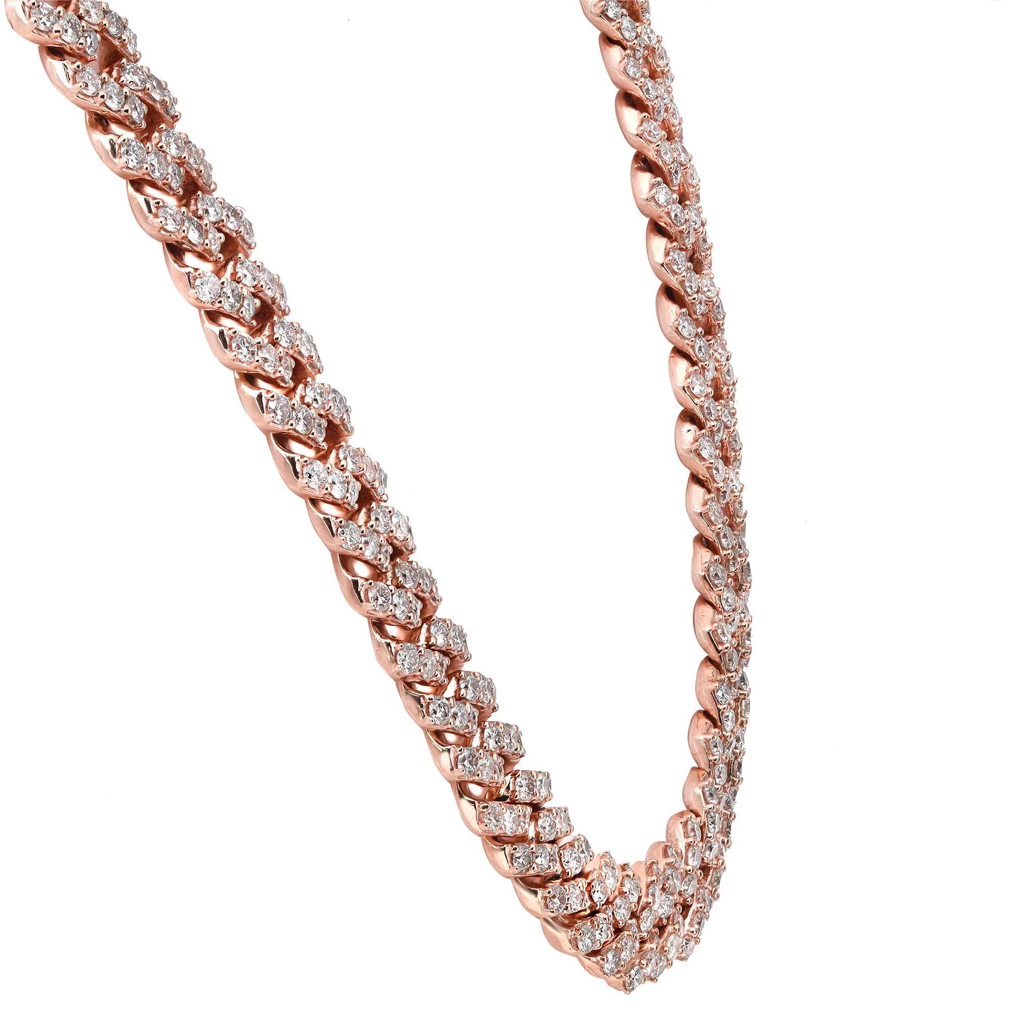 8,43 Karat Rundschliff Diamant Kubanische Glieder Statement Halskette 14k Roségold (Moderne) im Angebot