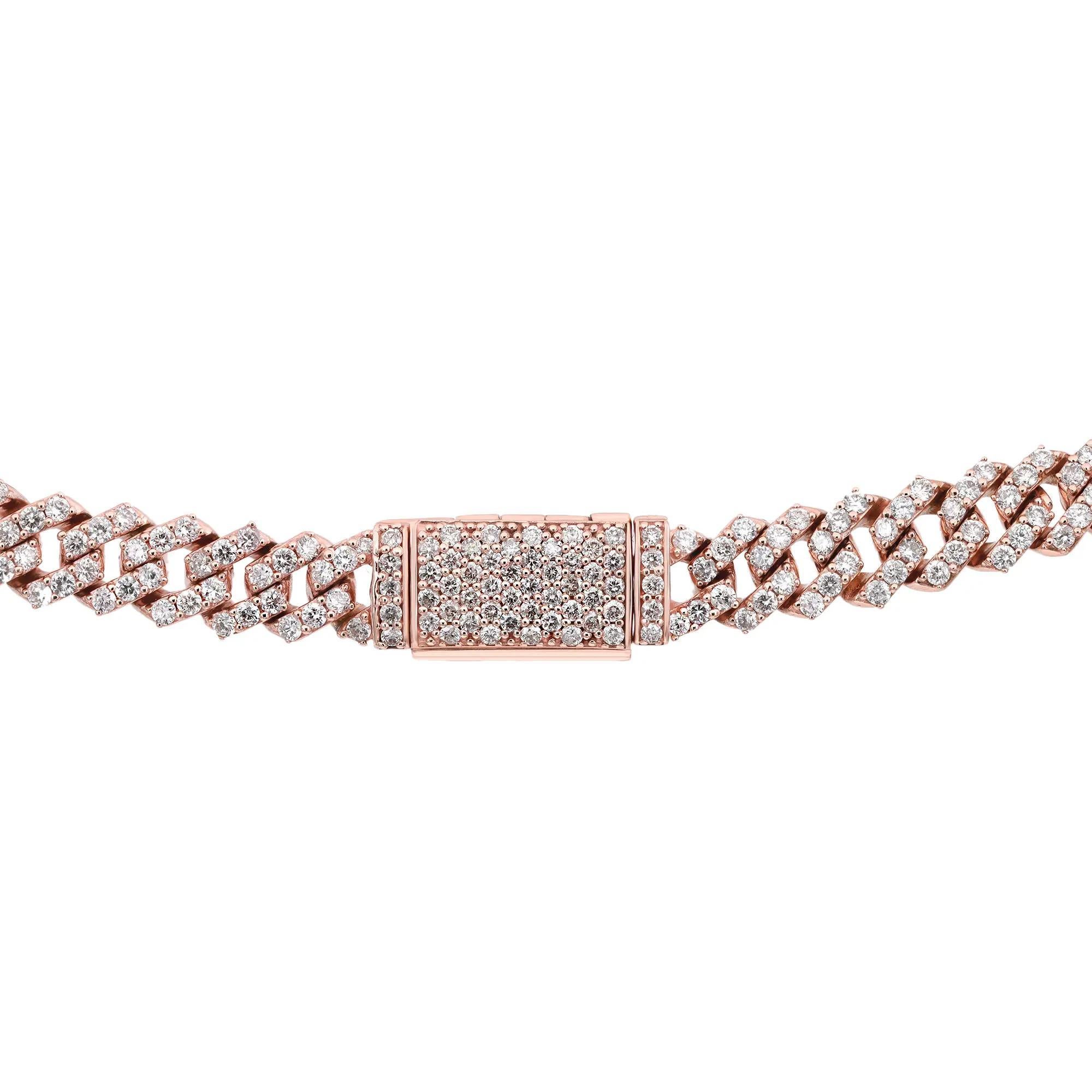 8,43 Karat Rundschliff Diamant Kubanische Glieder Statement Halskette 14k Roségold Damen im Angebot