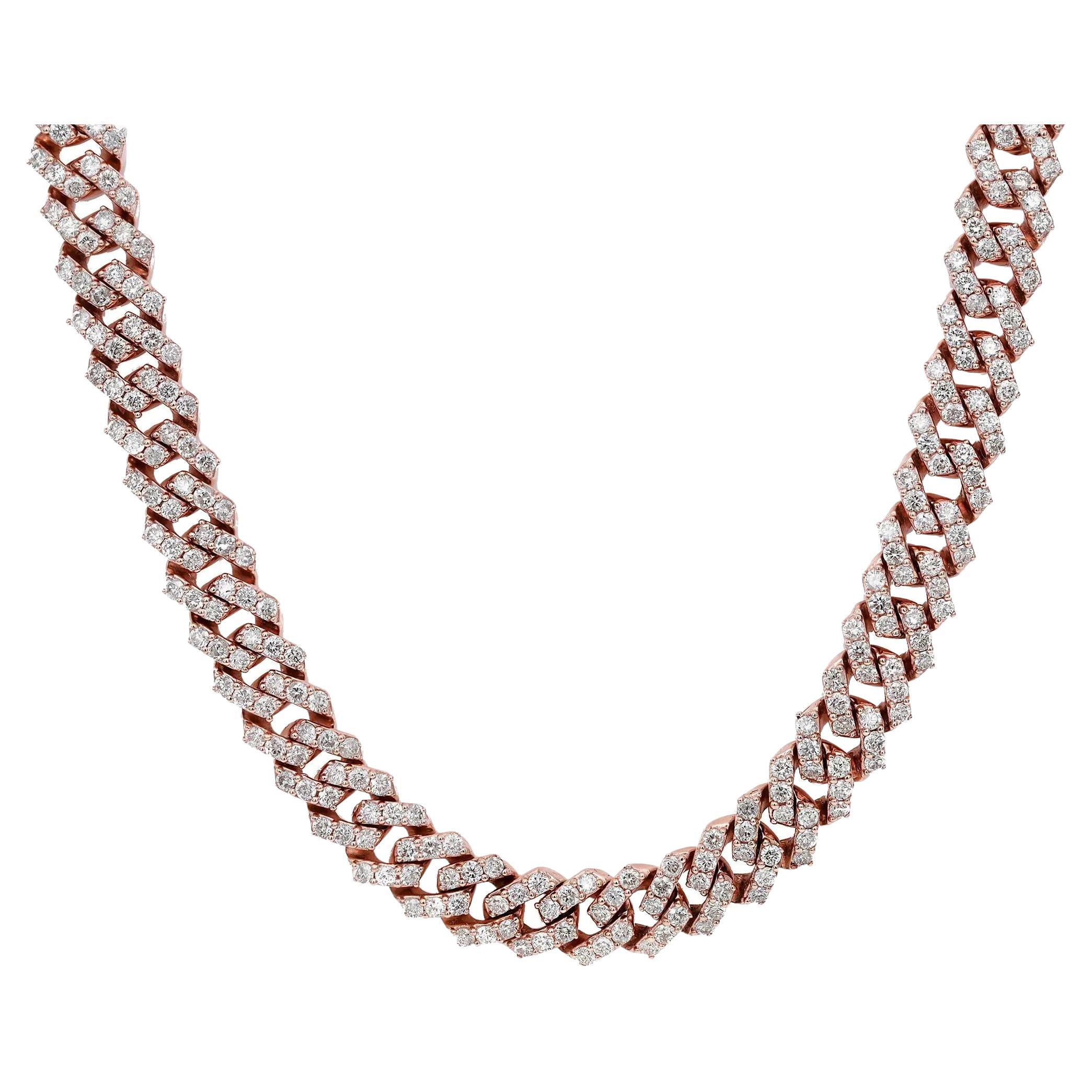 8,43 Karat Rundschliff Diamant Kubanische Glieder Statement Halskette 14k Roségold im Angebot