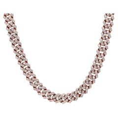 Used 8.43cttw Round Cut Diamond Cuban Link Statement Necklace 14k Rose Gold