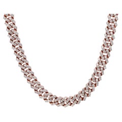 8.43cttw Round Cut Diamond Cuban Link Statement Necklace 14k Rose Gold