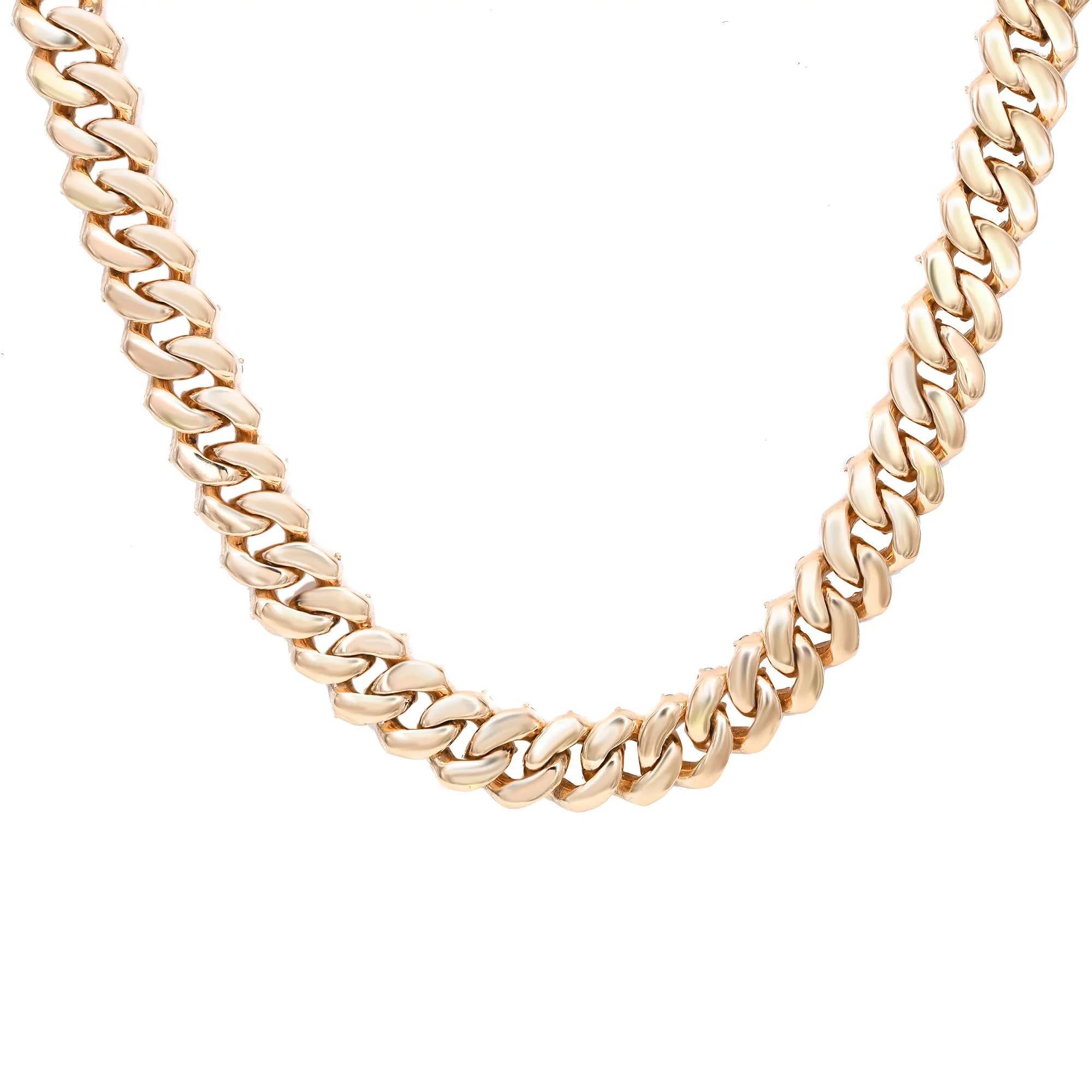 Modern 8.43cttw Round Cut Diamond Cuban Link Statement Necklace 14k Yellow Gold For Sale