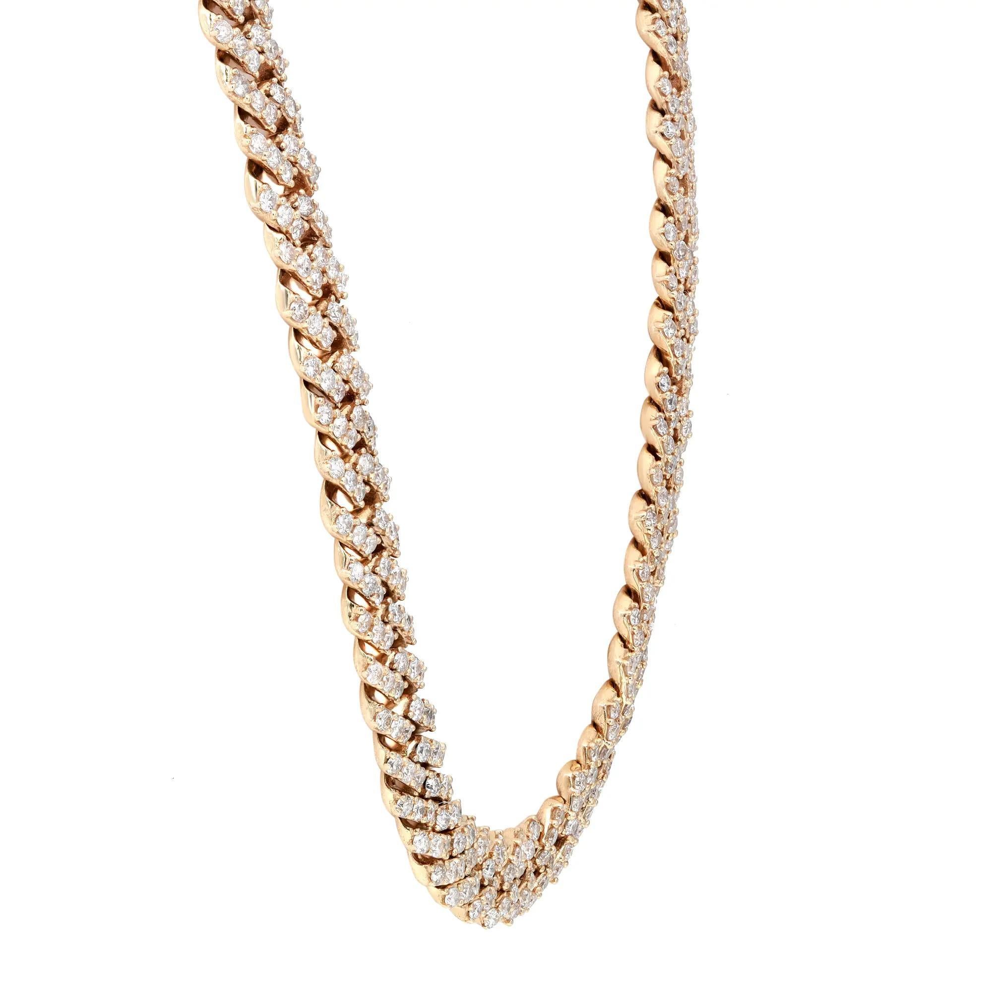 8.43cttw Round Cut Diamond Cuban Link Statement Necklace 14k Yellow Gold In New Condition For Sale In New York, NY