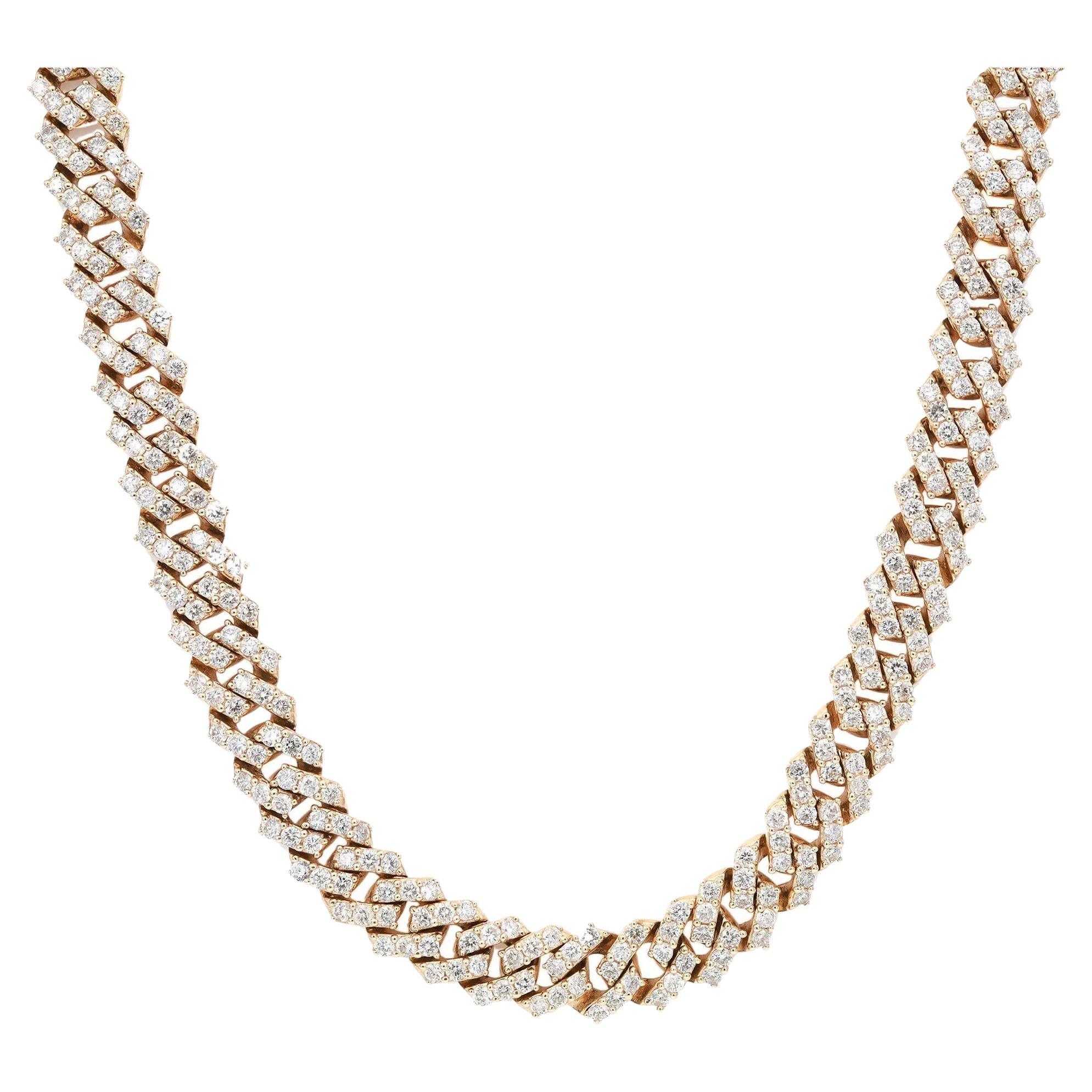 8.43cttw Round Cut Diamond Cuban Link Statement Necklace 14k Yellow Gold For Sale