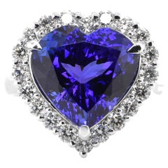 8.44 Carat Natural Heart Cut Tanzanite and Diamond Cocktail Ring Set in Platinum