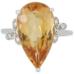 8.44 yellow 8.44 Carat Pear Shaped Yellow Beryl Diamond Fashion Ring 14 Karat White Gold