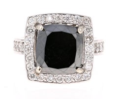 8.44 Carat Square Cut Black Diamond White Gold Ring