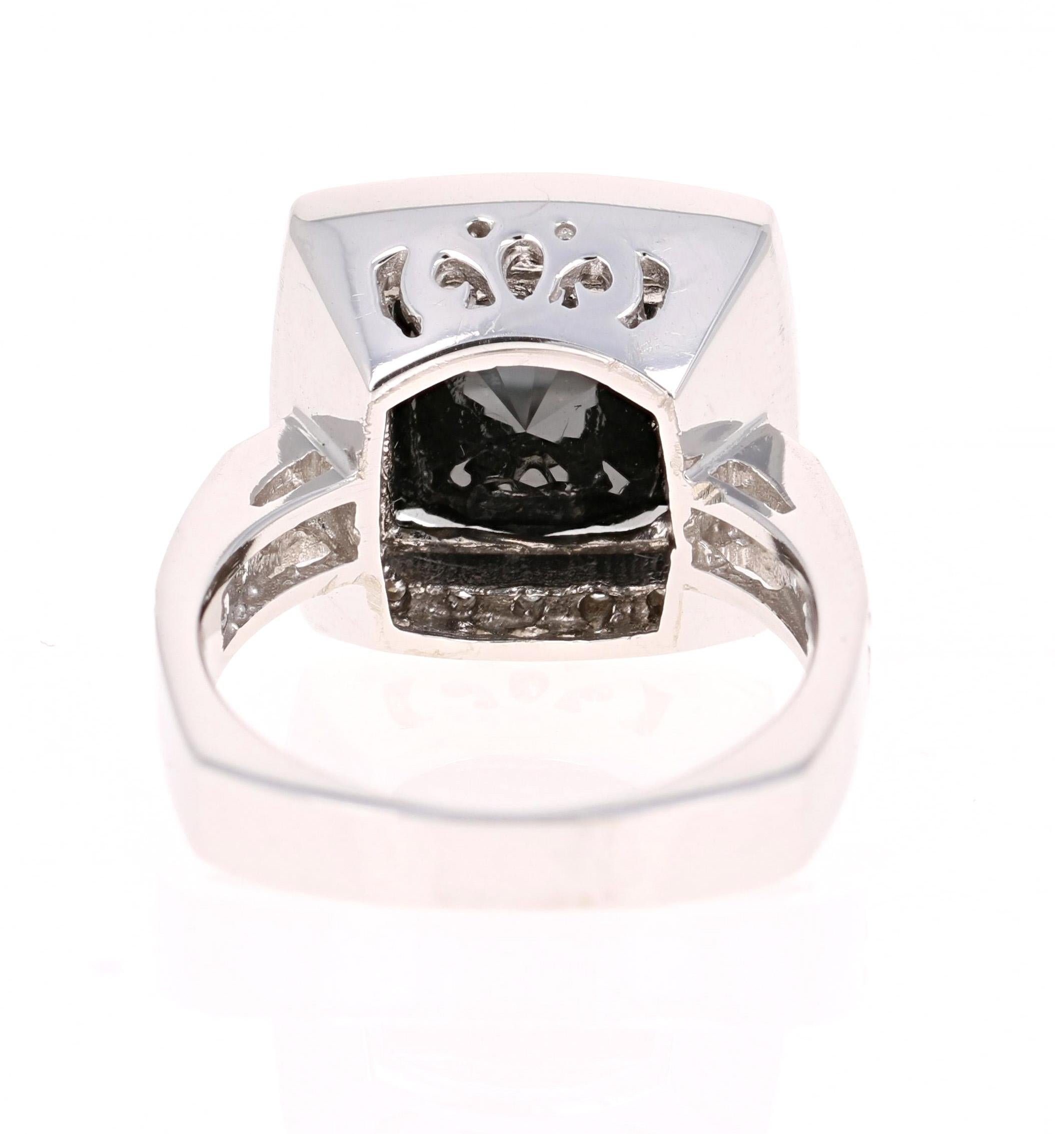 Modern 8.44 Carat Square Cut Black Diamond White Gold Ring