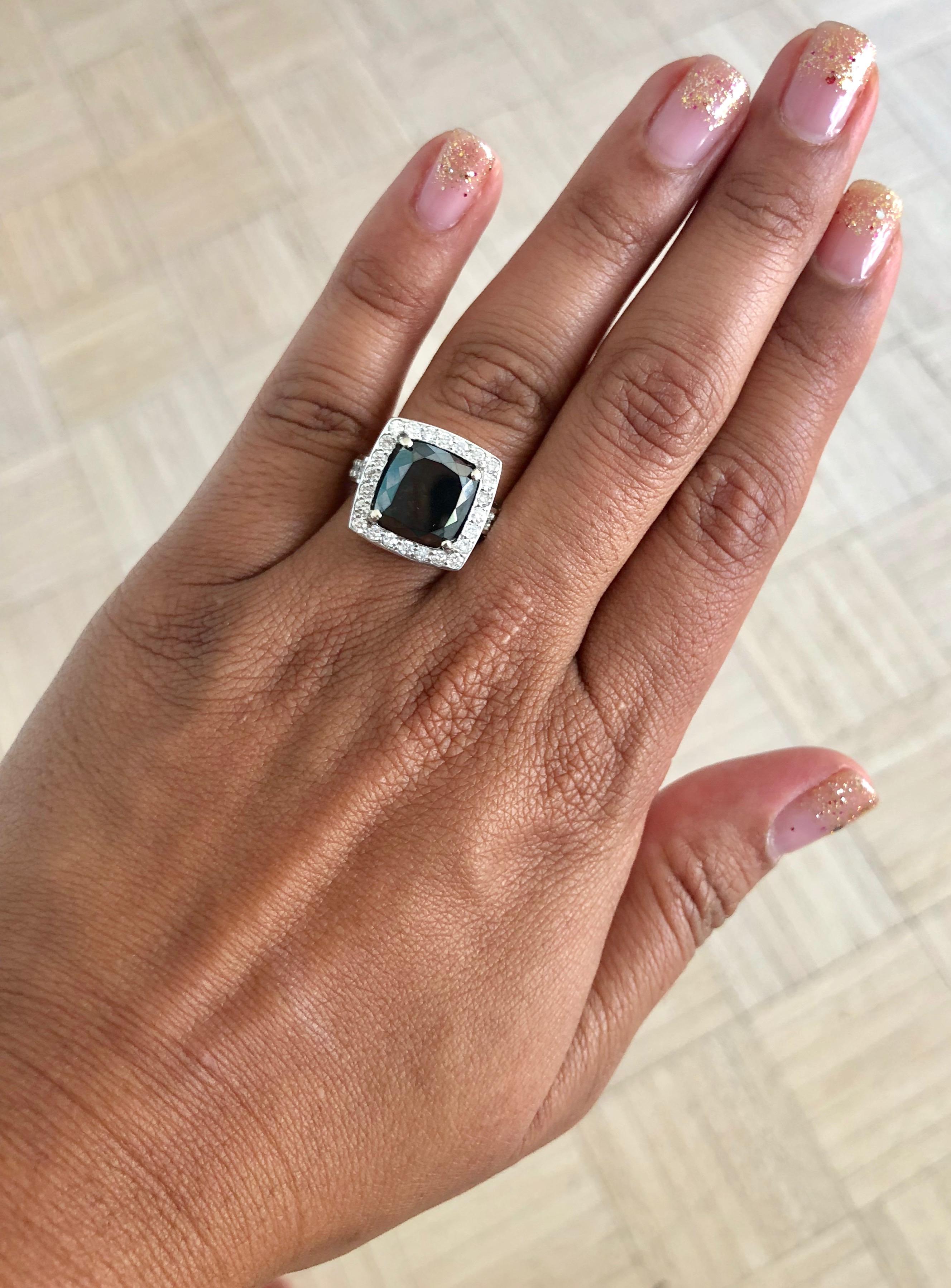 8.44 Carat Square Cut Black Diamond White Gold Ring In New Condition In Los Angeles, CA