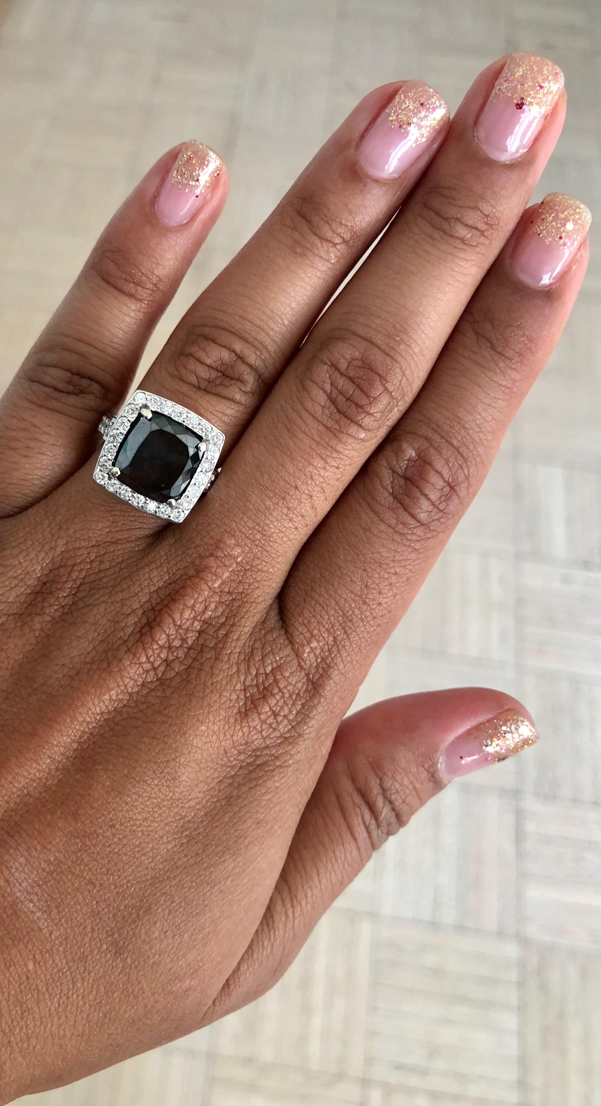 Women's 8.44 Carat Square Cut Black Diamond White Gold Ring