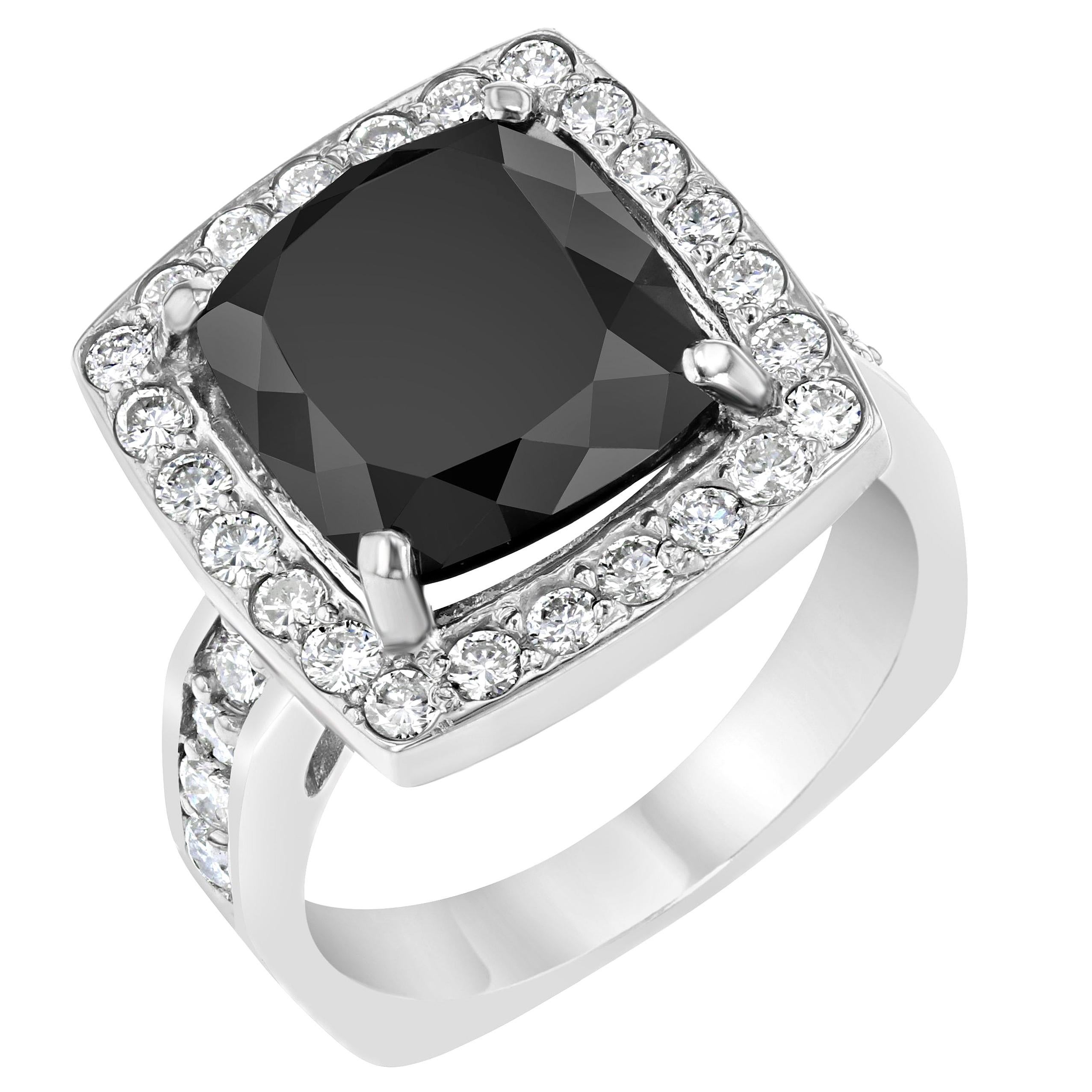 8.44 Carat Square Cut Black Diamond White Gold Ring