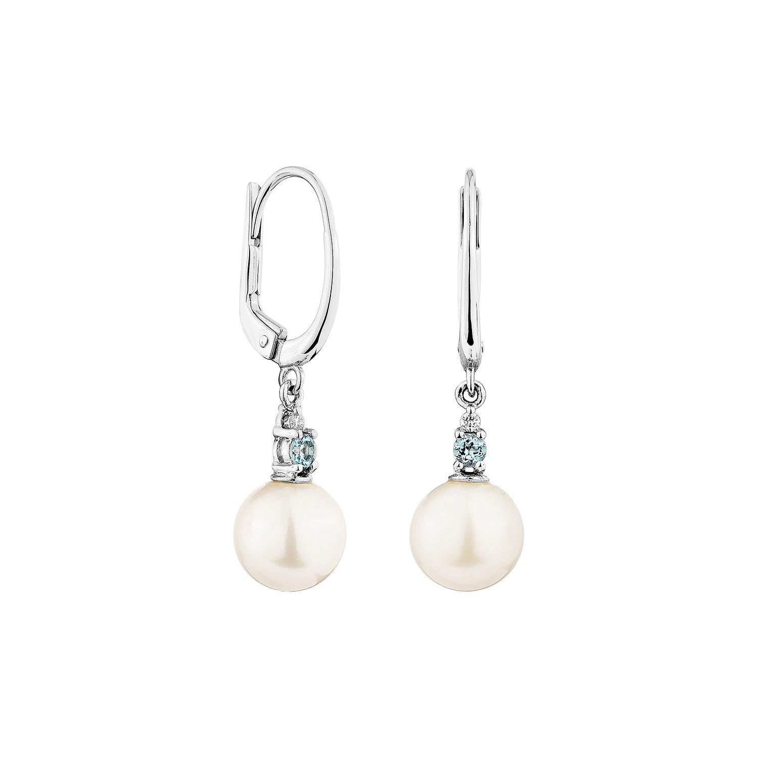 Presented A lovely White pearl and Swiss Blue Topaz Fancy Earring is perfect for people who value quality and want to wear it to any occasion or celebration. The White gold White pearl Earrings adorned with Citrine and White diamond offer a classic