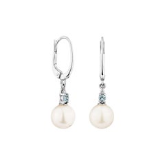 Sunita Nahata Pearl 8.44ct. Drop Earring in 14KWG with Blue Topaz & Diamond.