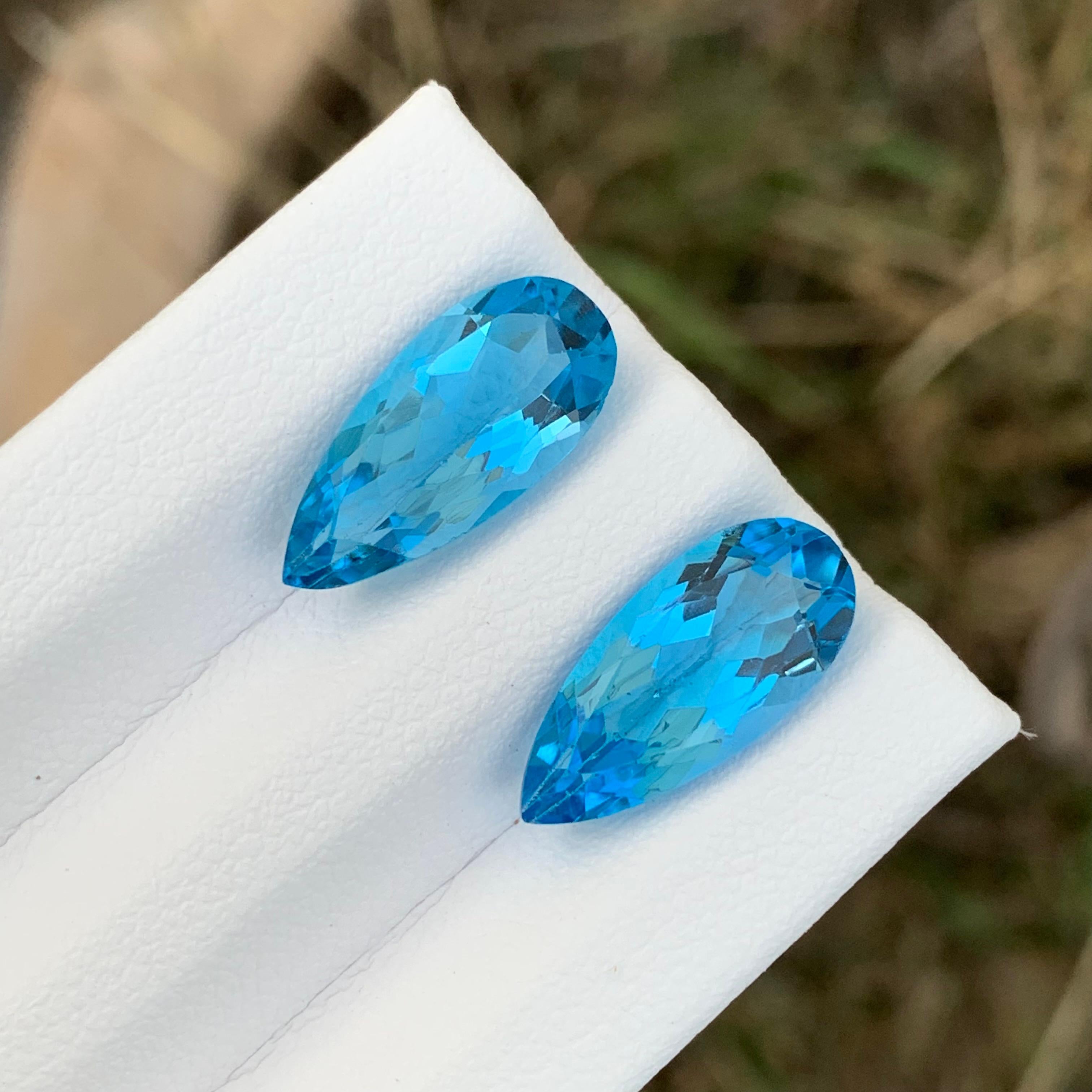 8.45 Carat Adorable Blue Topaz Pair Pear Shape Gem For Earrings Jewellery For Sale 4