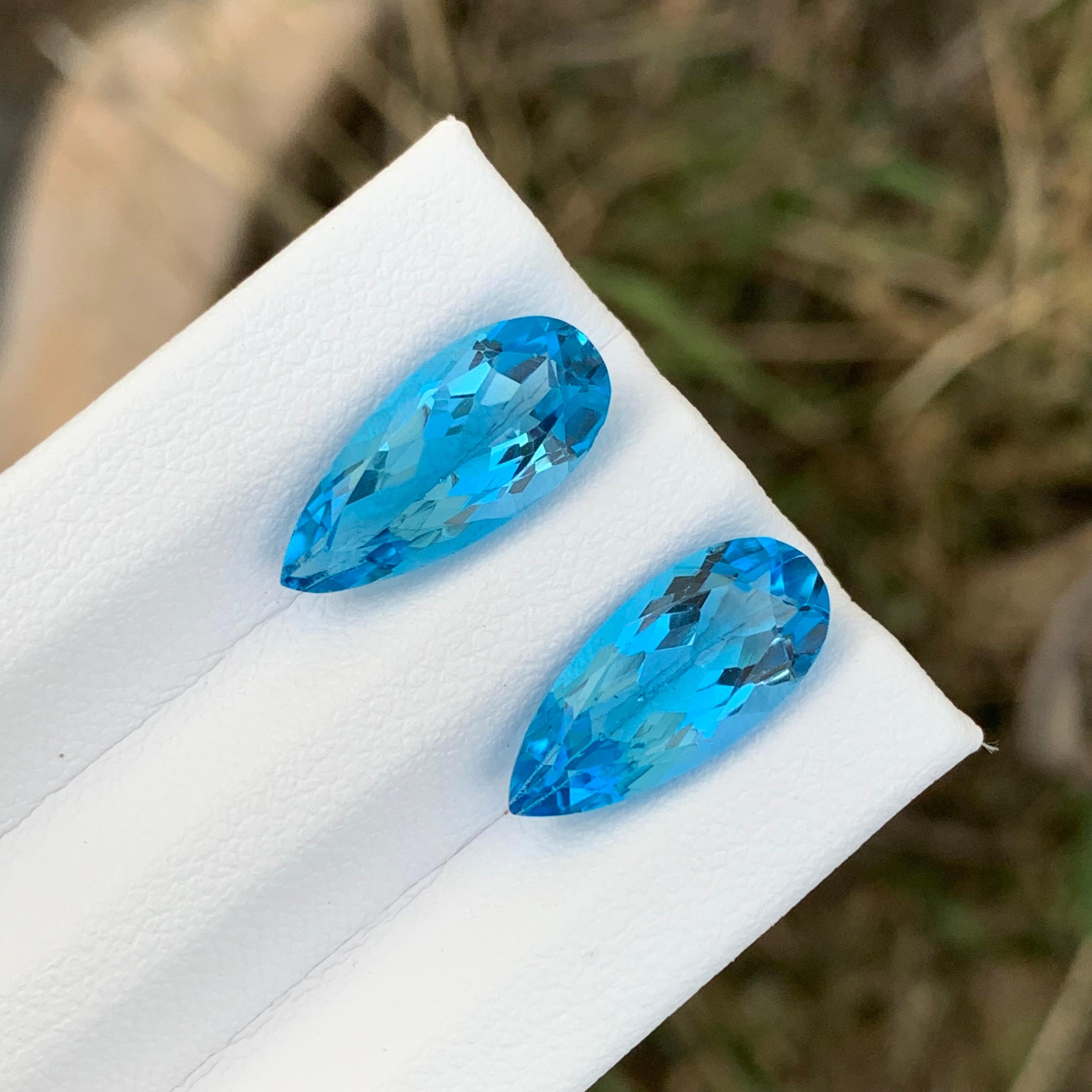 8.45 Carat Adorable Blue Topaz Pair Pear Shape Gem For Earrings Jewellery For Sale 5