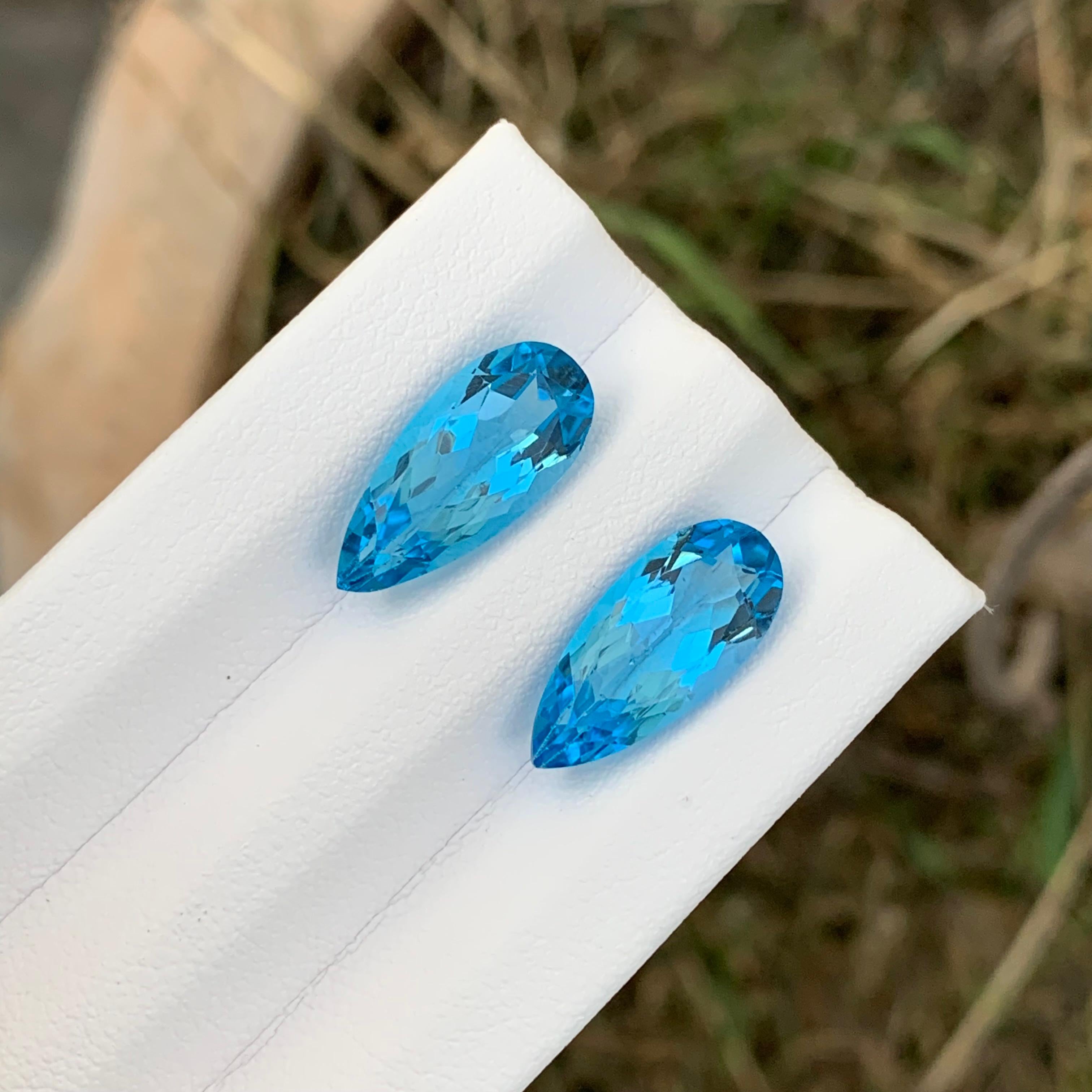 Arts and Crafts 8.45 Carat Adorable Blue Topaz Pair Pear Shape Gem For Earrings Jewellery For Sale