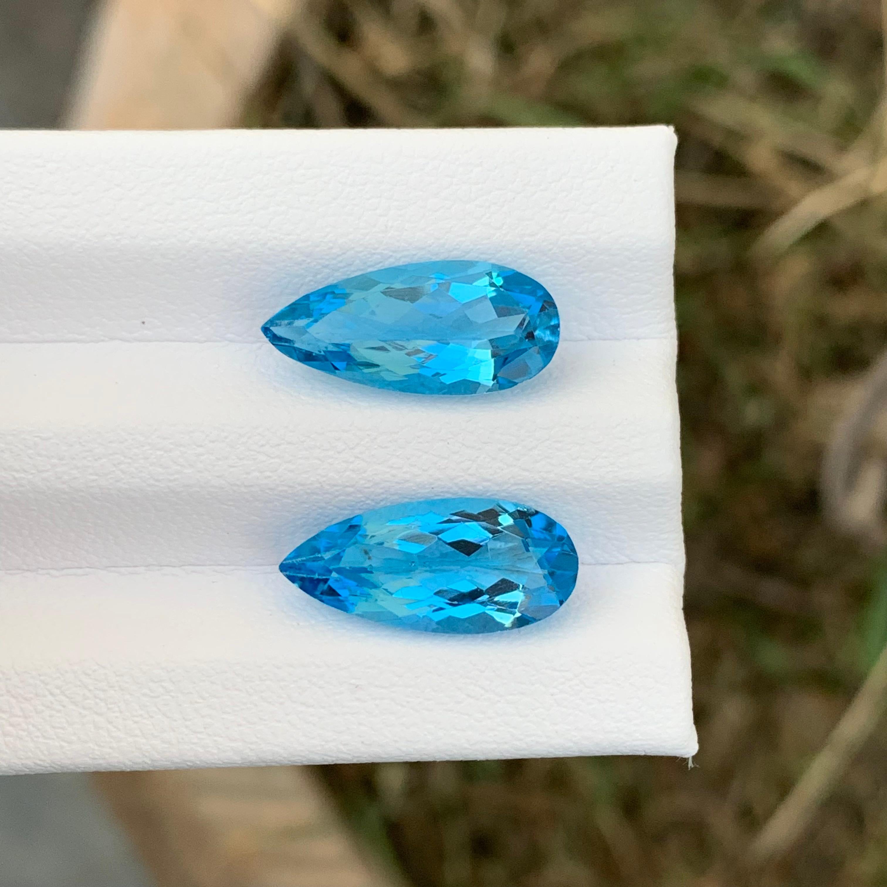 Pear Cut 8.45 Carat Adorable Blue Topaz Pair Pear Shape Gem For Earrings Jewellery For Sale
