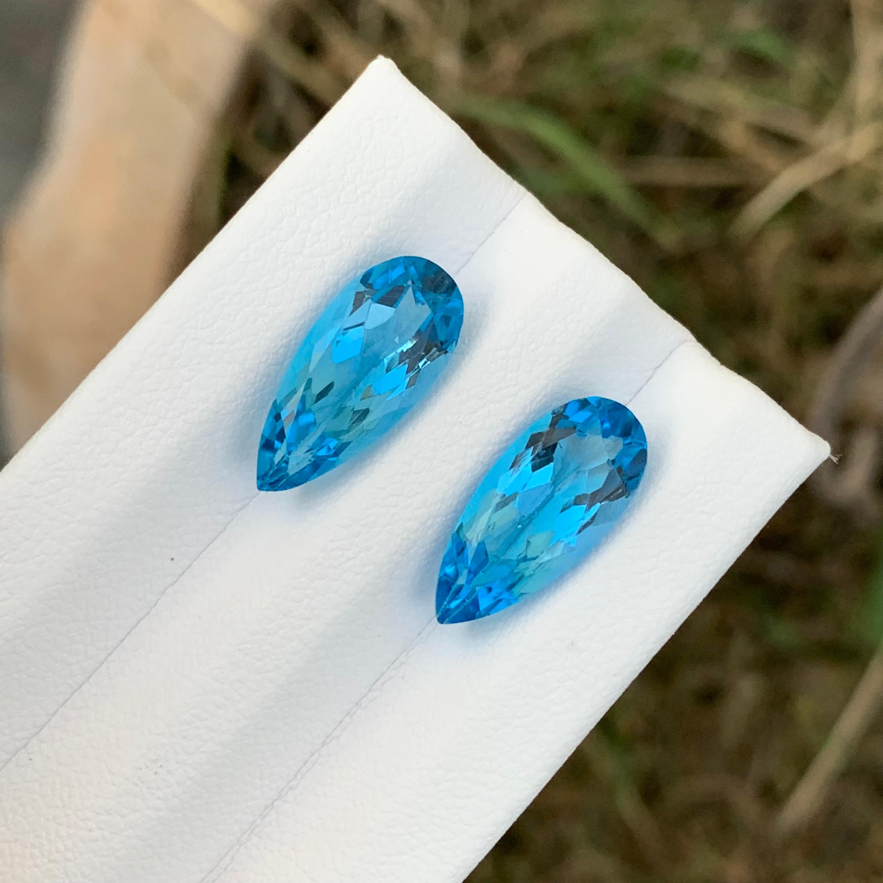 8.45 Carat Adorable Blue Topaz Pair Pear Shape Gem For Earrings Jewellery In New Condition For Sale In Peshawar, PK