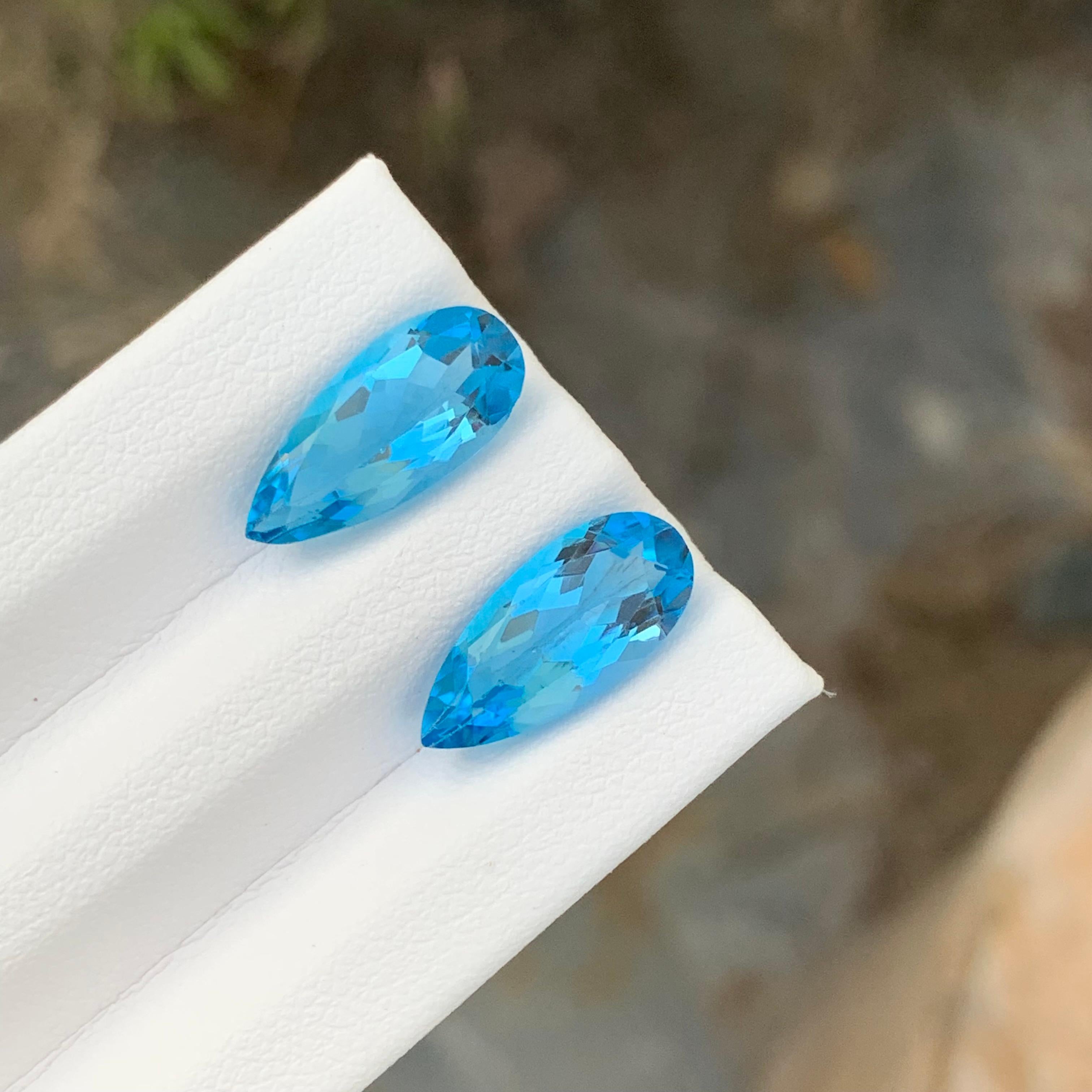 8.45 Carat Adorable Blue Topaz Pair Pear Shape Gem For Earrings Jewellery For Sale 1